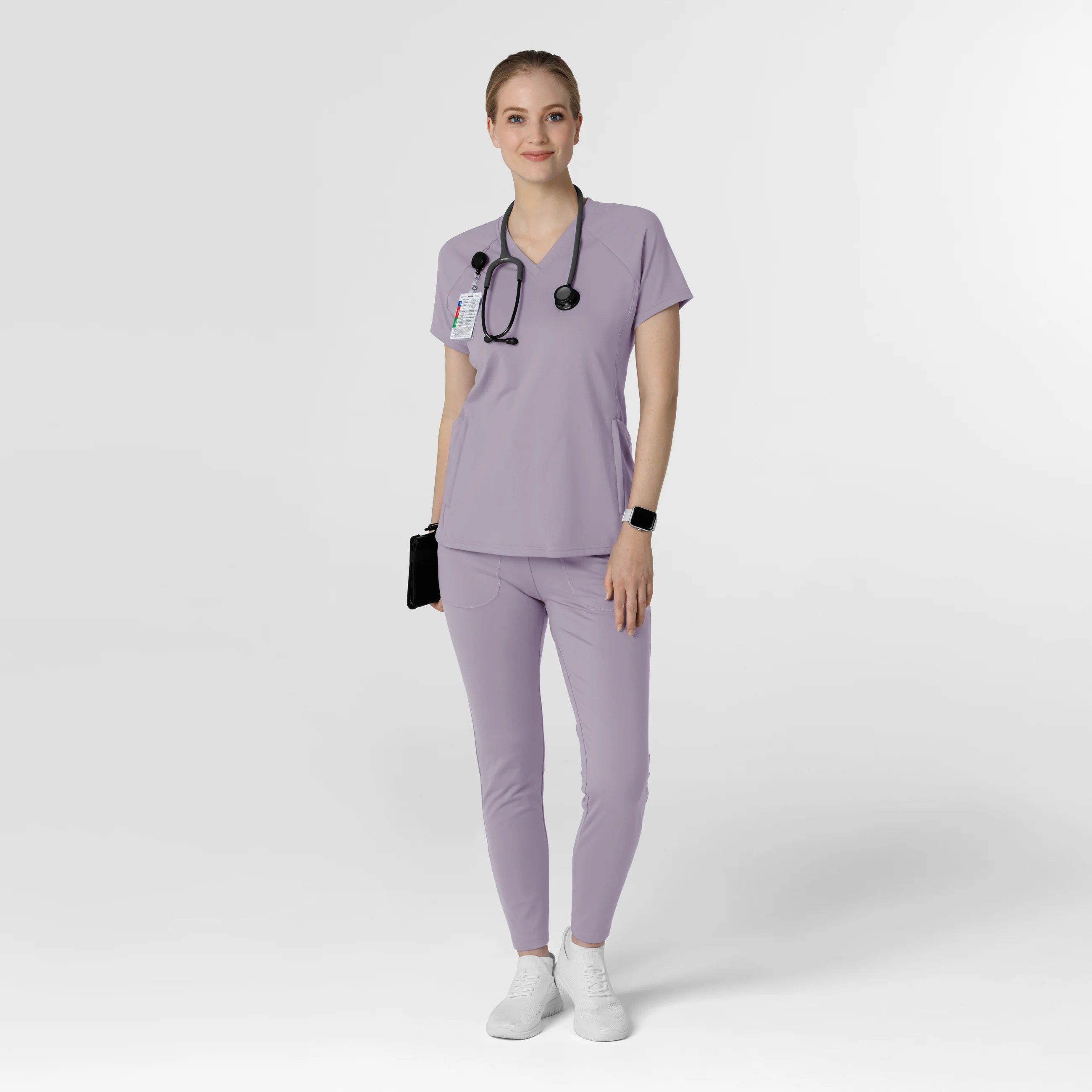 RENEW Knit Women's Flex-n-Reach V-Neck Raglan Scrub Top - Wisteria - Image 3
