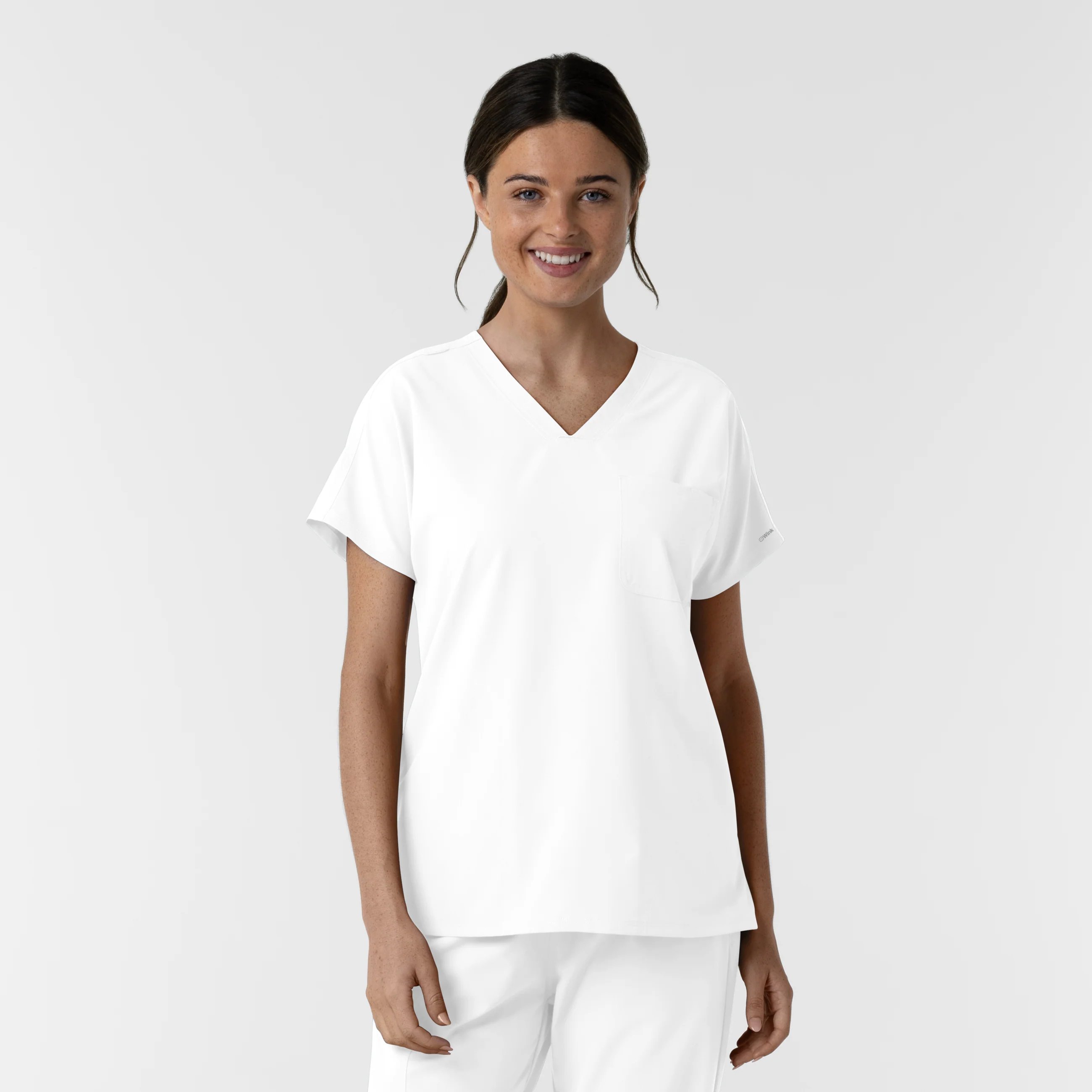 NURTUR Women's Drop Shoulder Tunic Scrub Top - White
