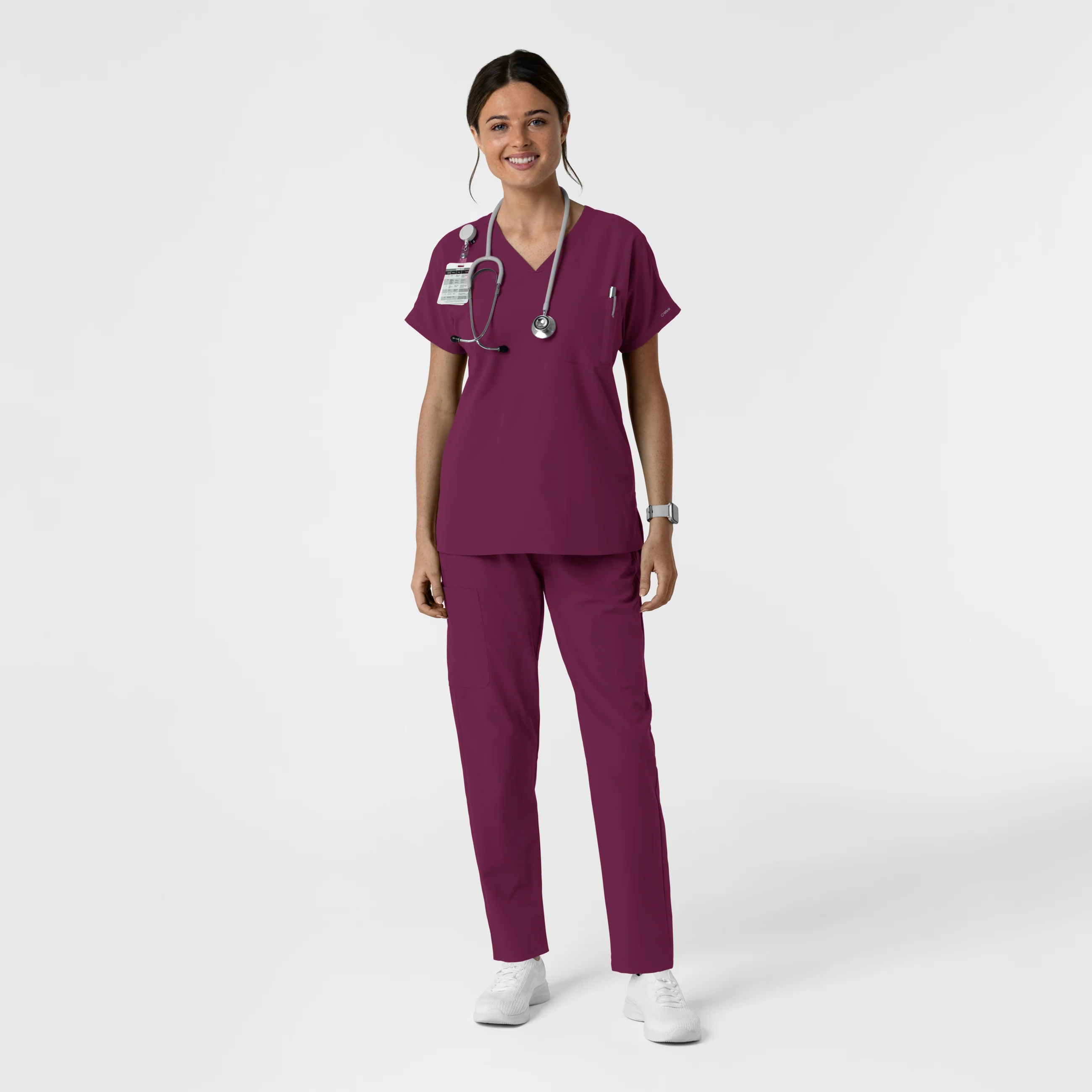 NURTUR Women's Drop Shoulder Tunic Scrub Top - Wine - Image 3