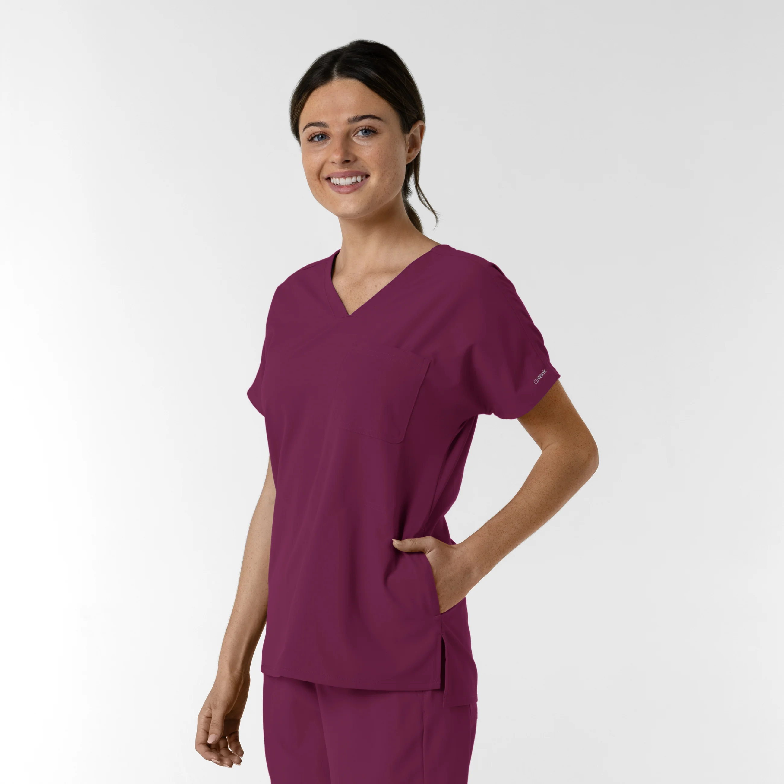 NURTUR Women's Drop Shoulder Tunic Scrub Top - Wine - Image 4