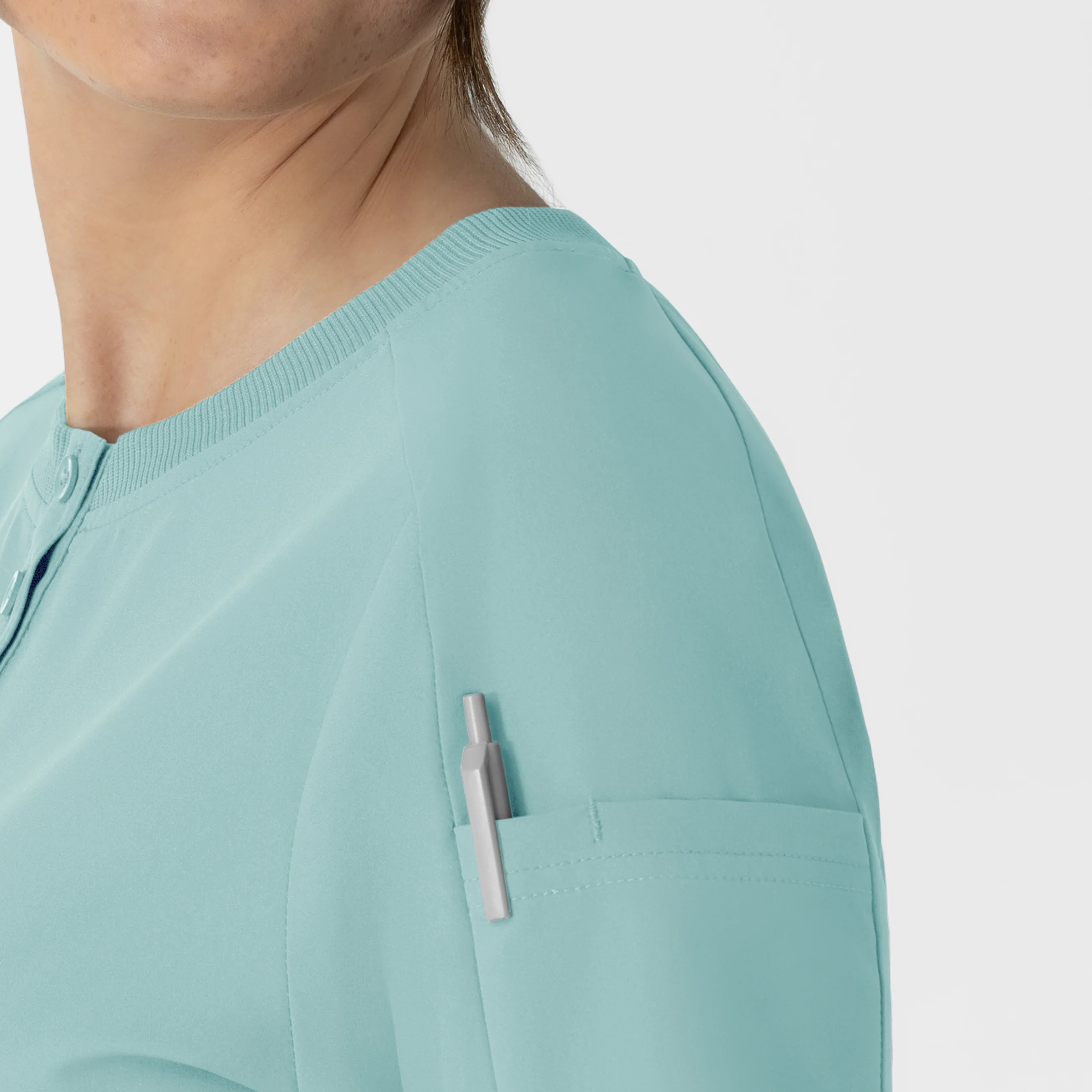RENEW Women's Tuck-In Henley Scrub Top - Coastal Blue - Image 6