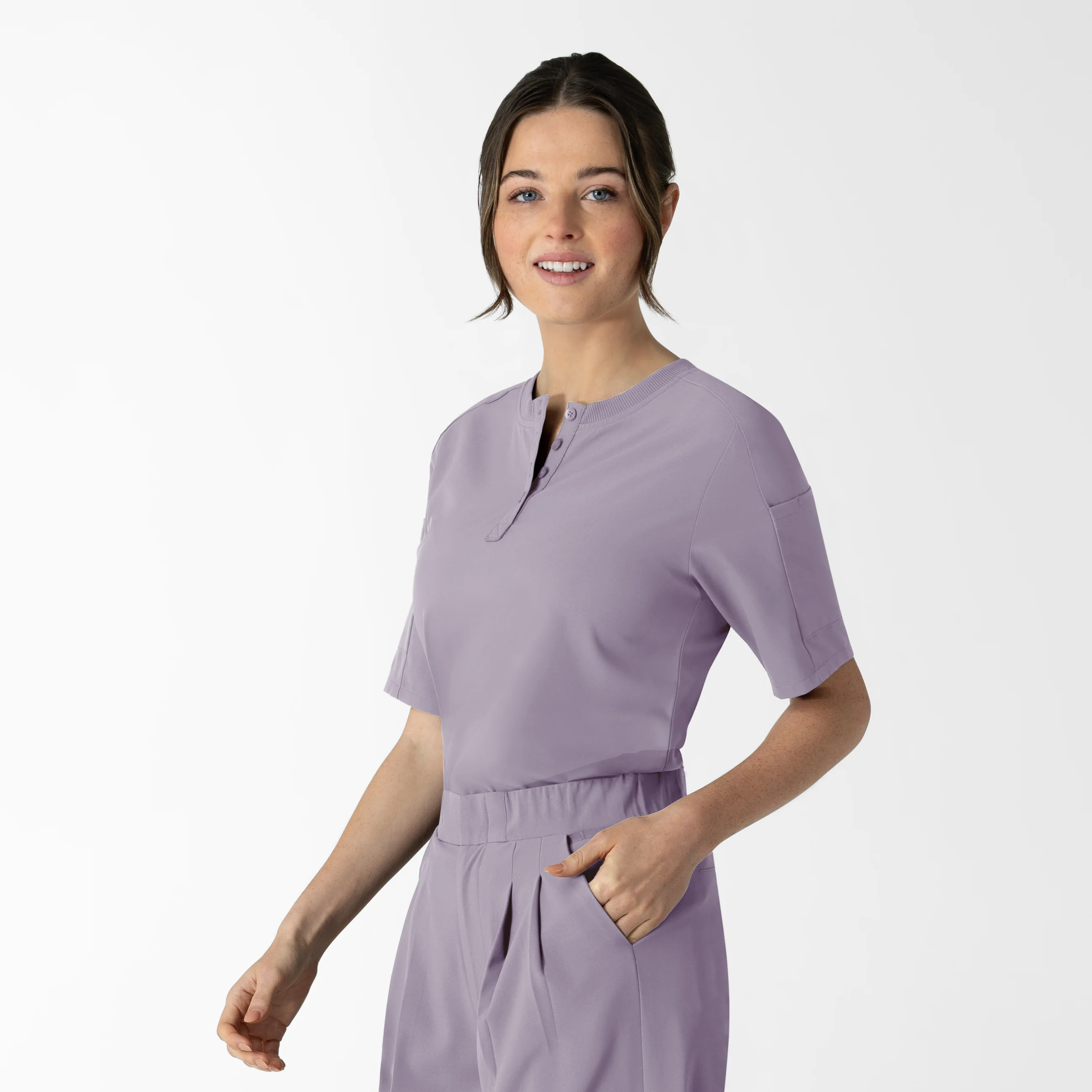 RENEW Women's Tuck-In Henley Scrub Top - Wisteria - Image 5