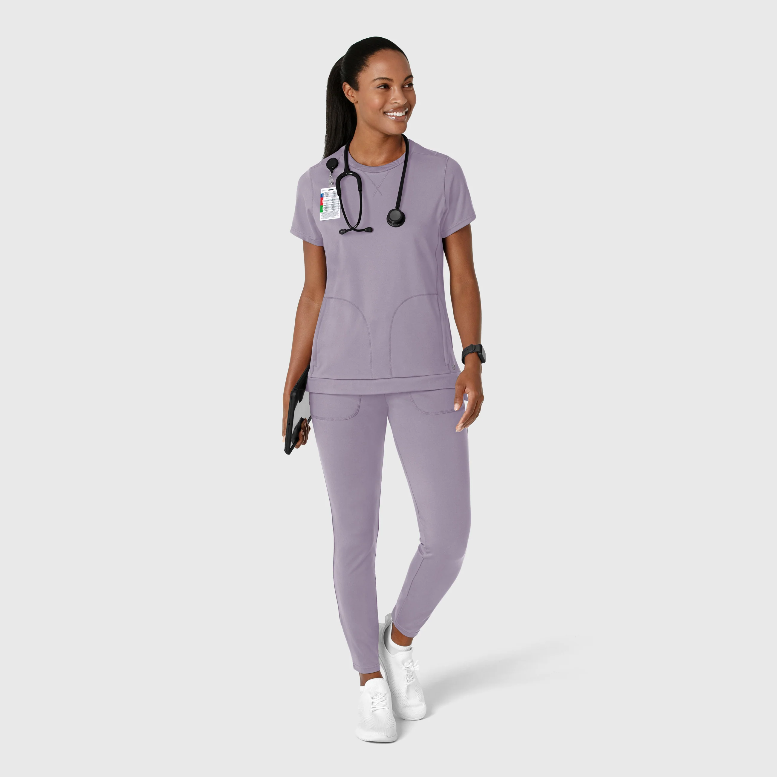 RENEW Knit Women's Flex-n-Reach Crew Neck Scrub Top - Wisteria - Image 3