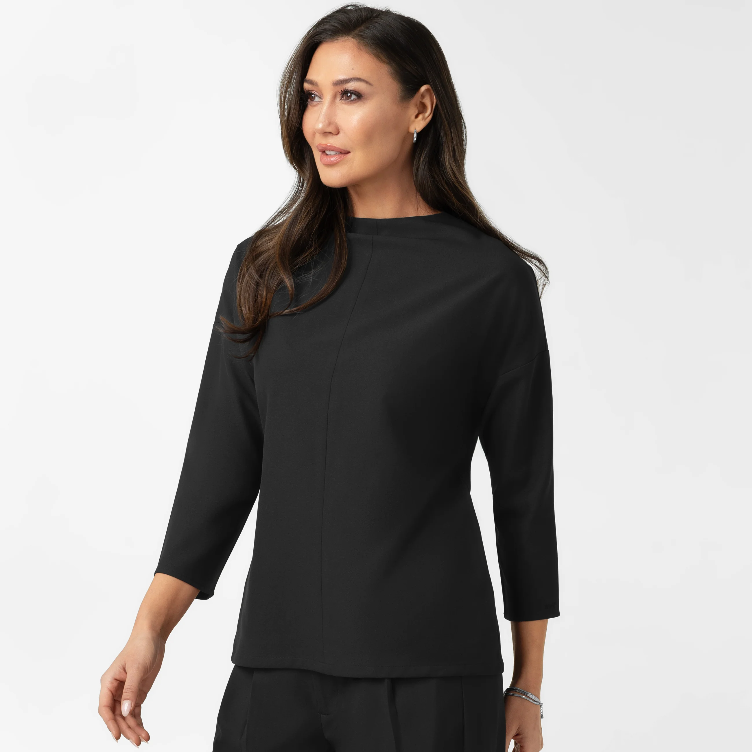 BLK Edit Women's Mock Neck 3/4 Sleeve Scrub Blouse - Black