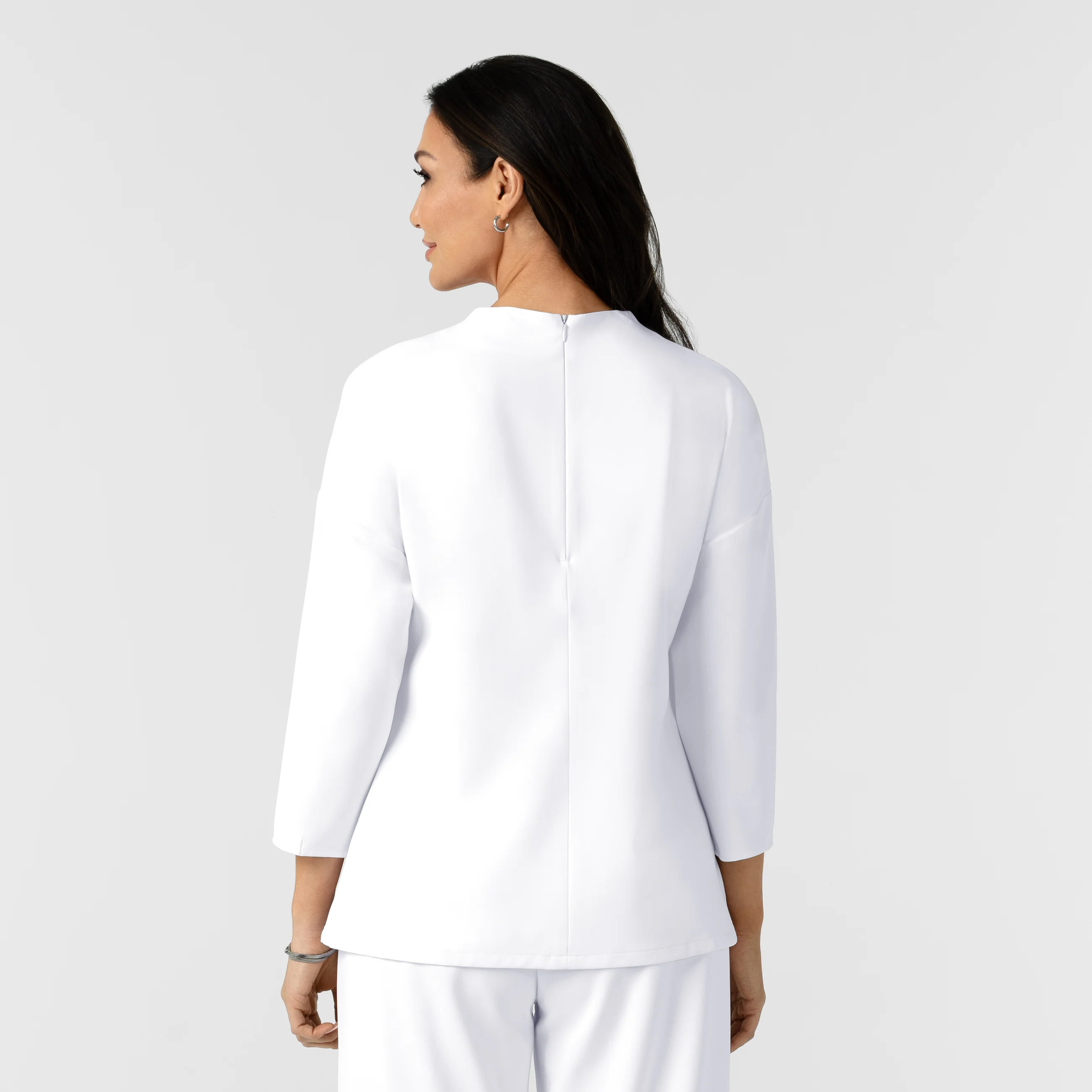 BLK Edit Women's Mock Neck 3/4 Sleeve Scrub Blouse - White - Image 3