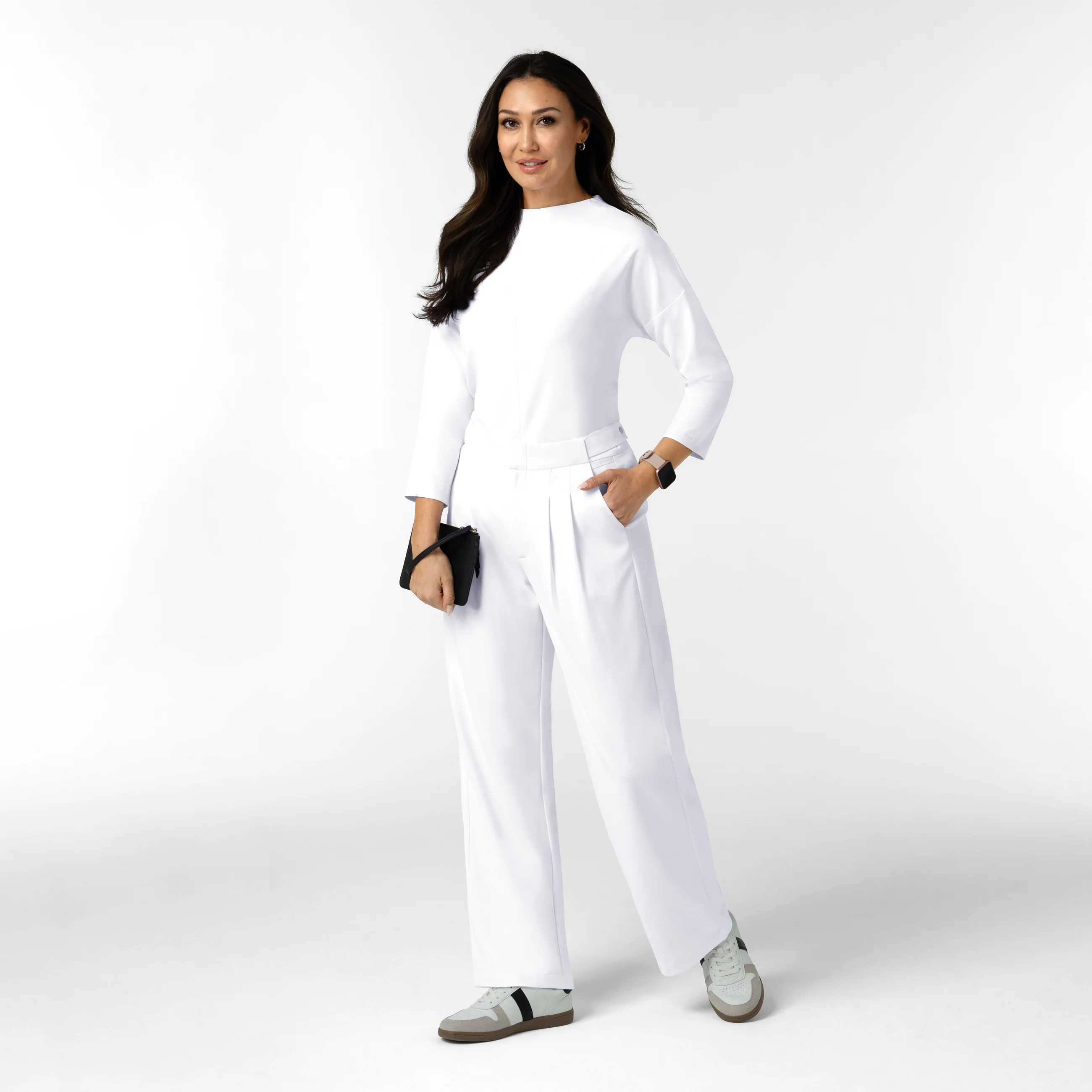 BLK Edit Women's Mock Neck 3/4 Sleeve Scrub Blouse - White - Image 4