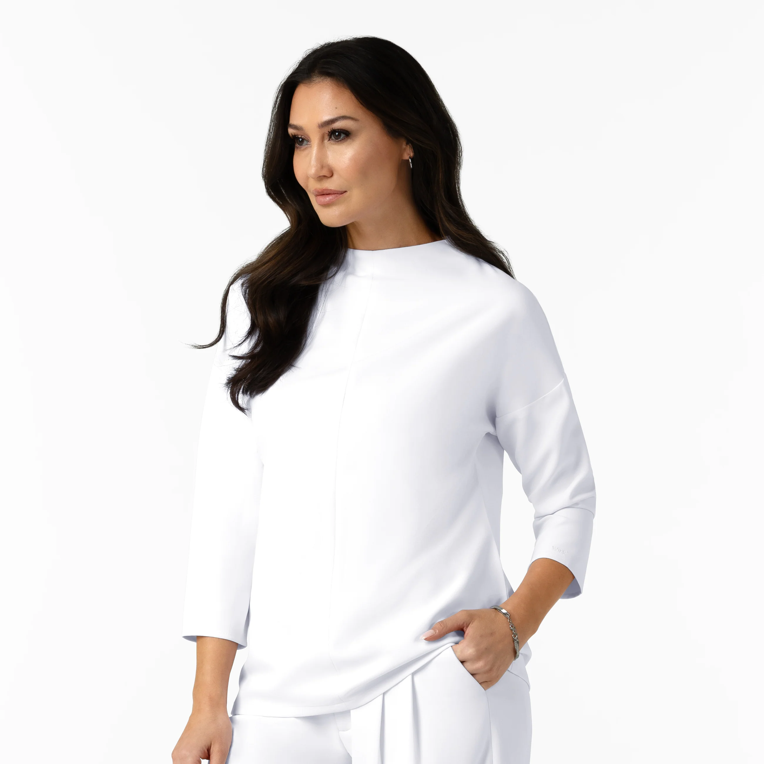 BLK Edit Women's Mock Neck 3/4 Sleeve Scrub Blouse - White - Image 5