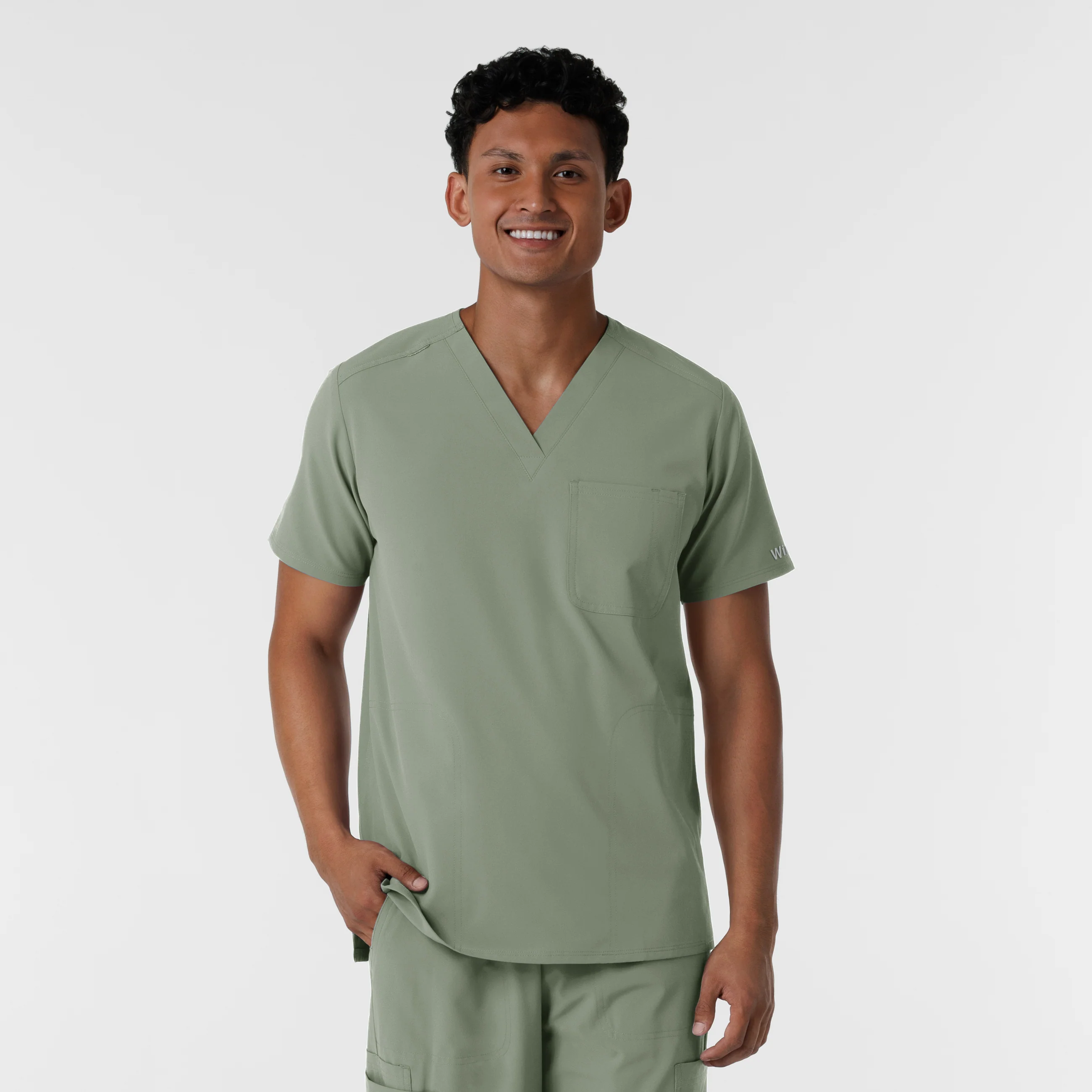NURTUR Men's V-Neck Scrub Top - Sage