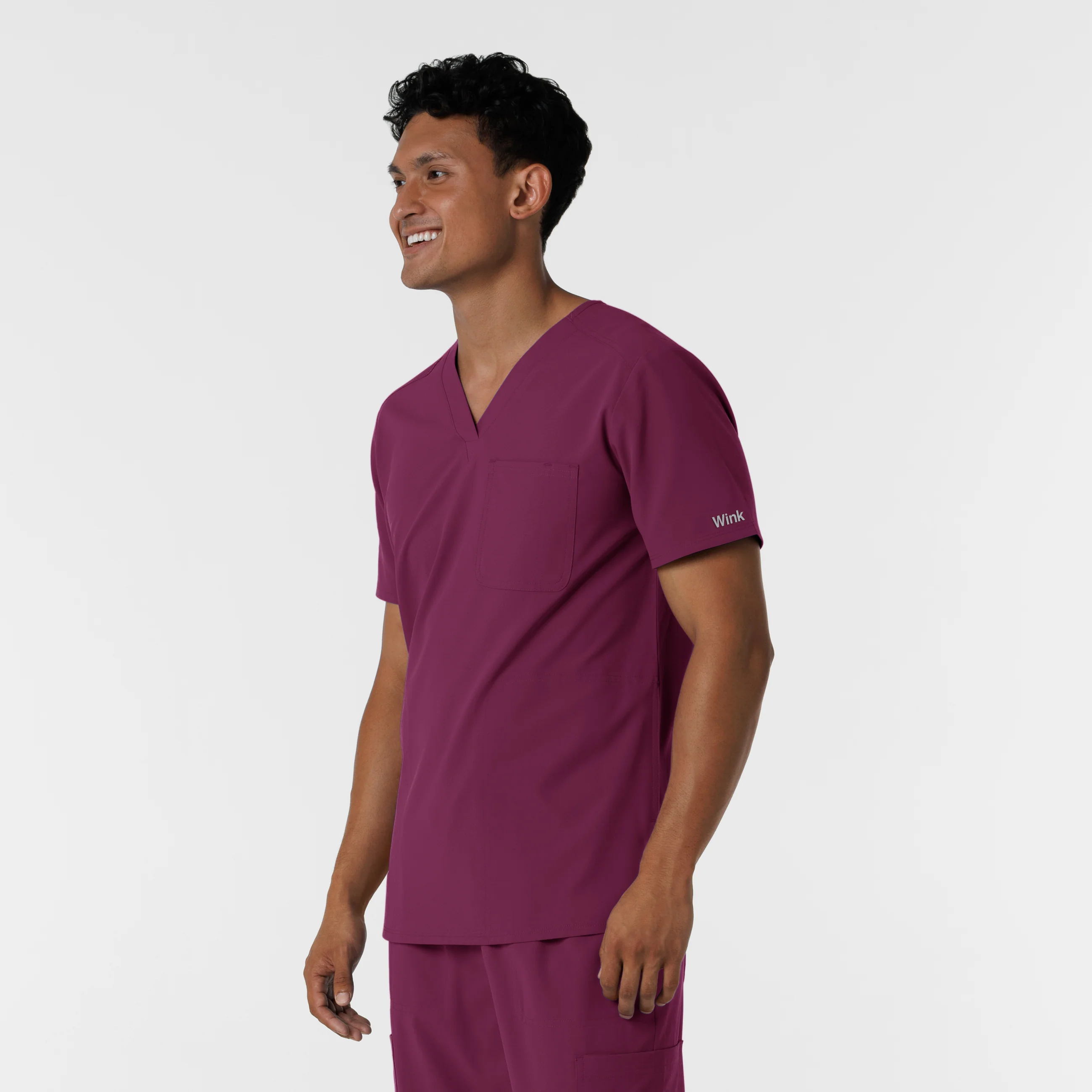 NURTUR Men's V-Neck Scrub Top - Wine - Image 4