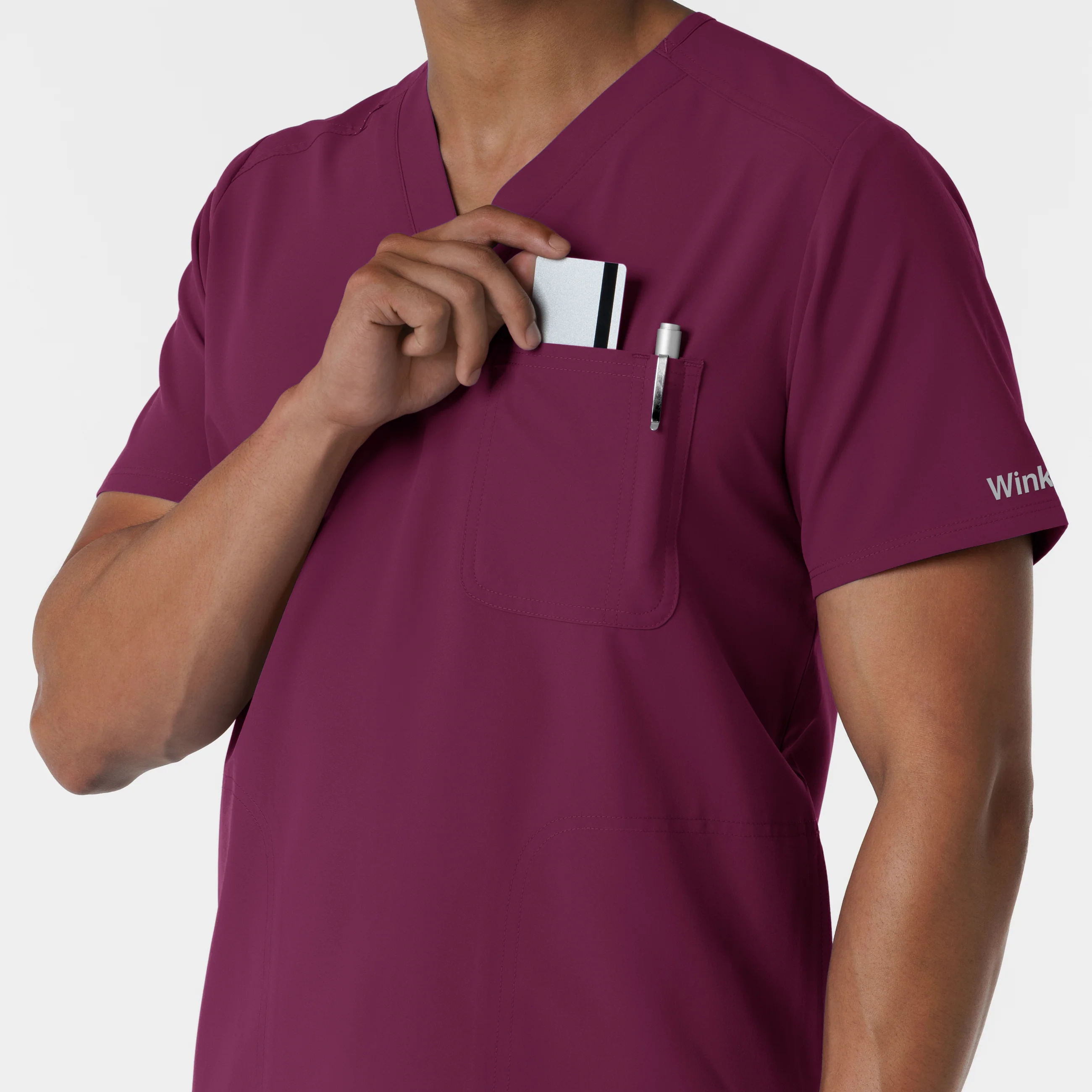 NURTUR Men's V-Neck Scrub Top - Wine - Image 7