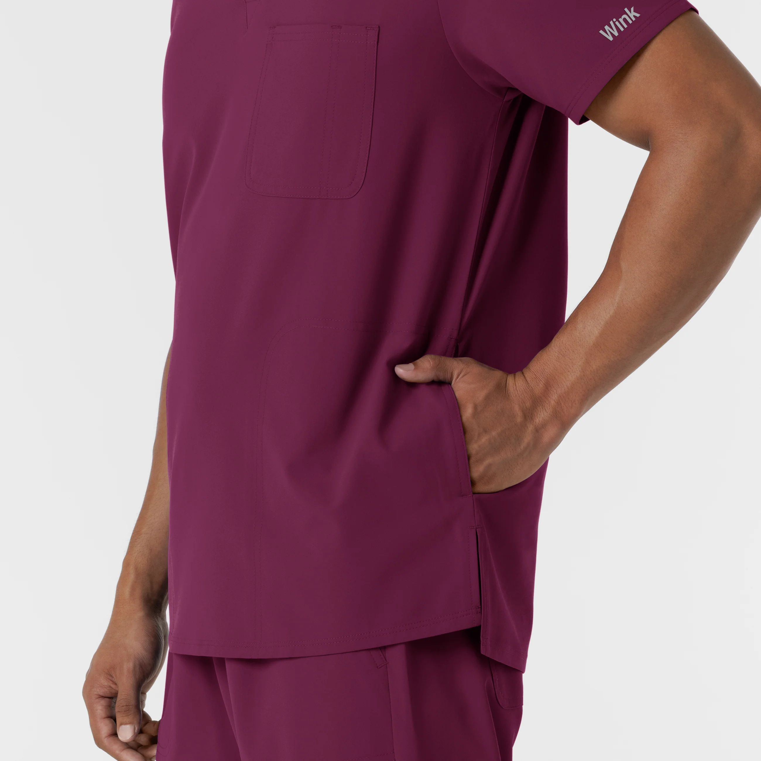NURTUR Men's V-Neck Scrub Top - Wine - Image 8