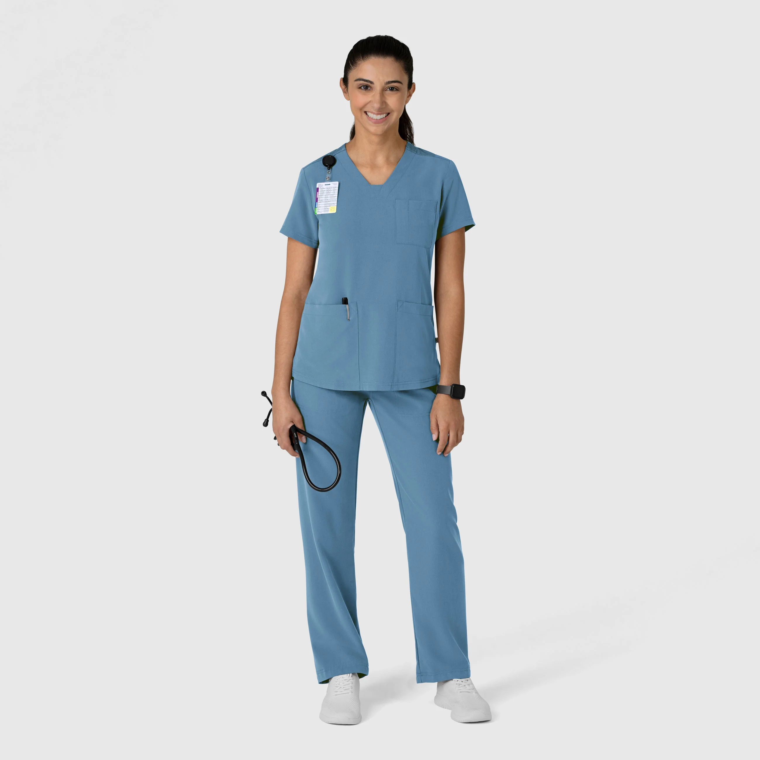 Nova Women's Flex-n-Reach V-Neck Scrub Top - Pacific Blue - Image 3