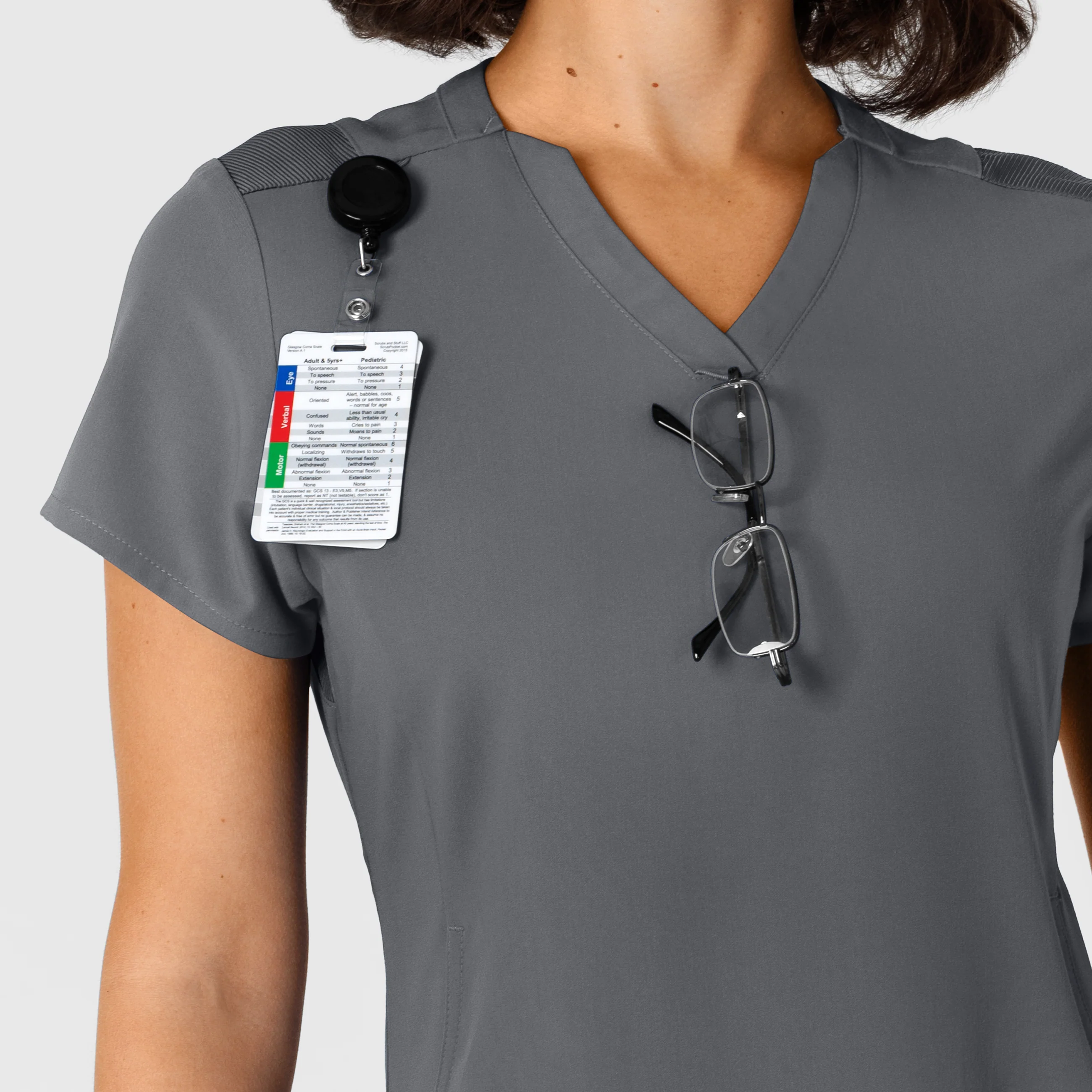 Nova Women's Flex-n-Reach Shoulder Panel V-Neck Scrub Top - Pewter - Image 6