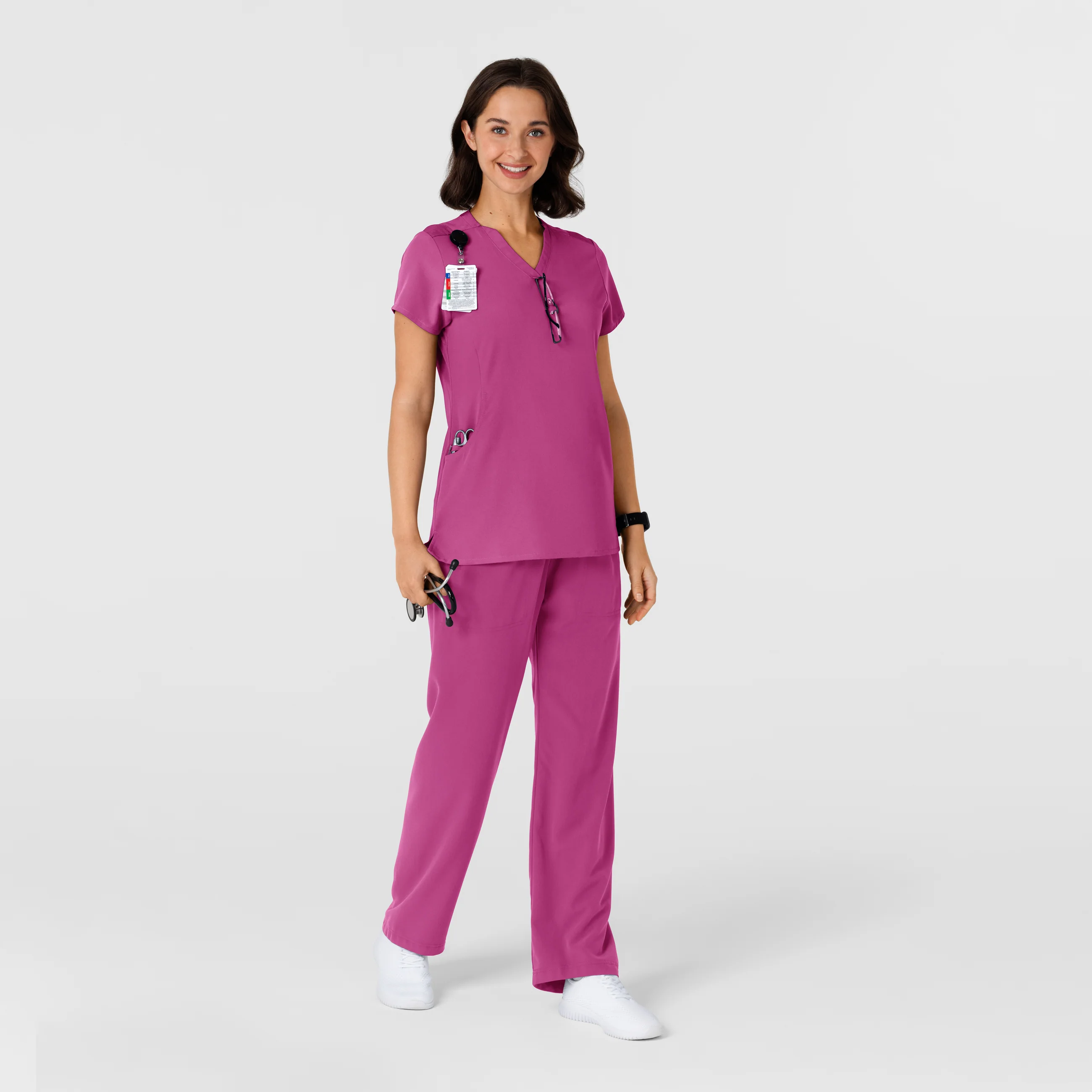 Nova Women's Flex-n-Reach Shoulder Panel V-Neck Scrub Top - Raspberry - Image 10