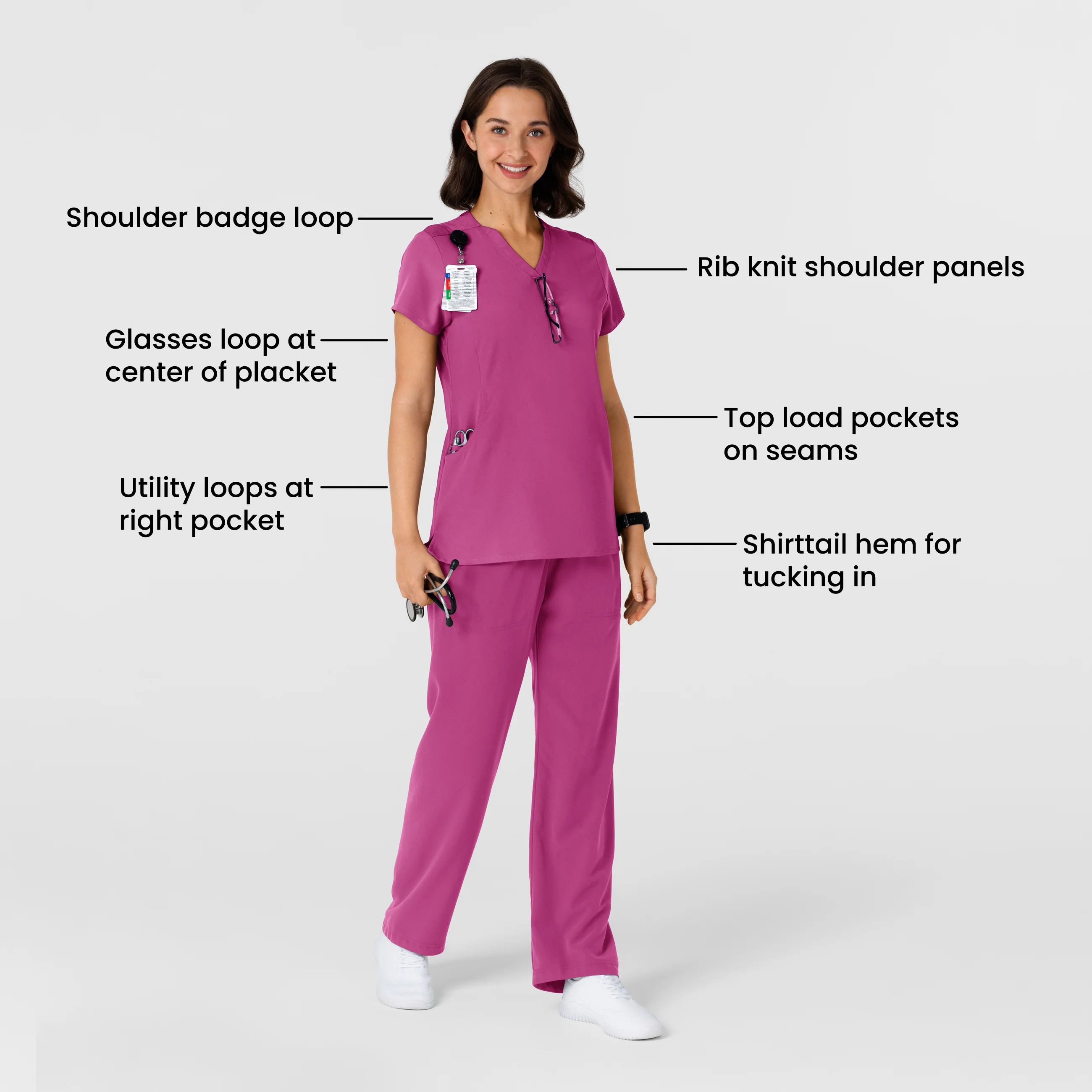 Nova Women's Flex-n-Reach Shoulder Panel V-Neck Scrub Top - Raspberry - Image 3