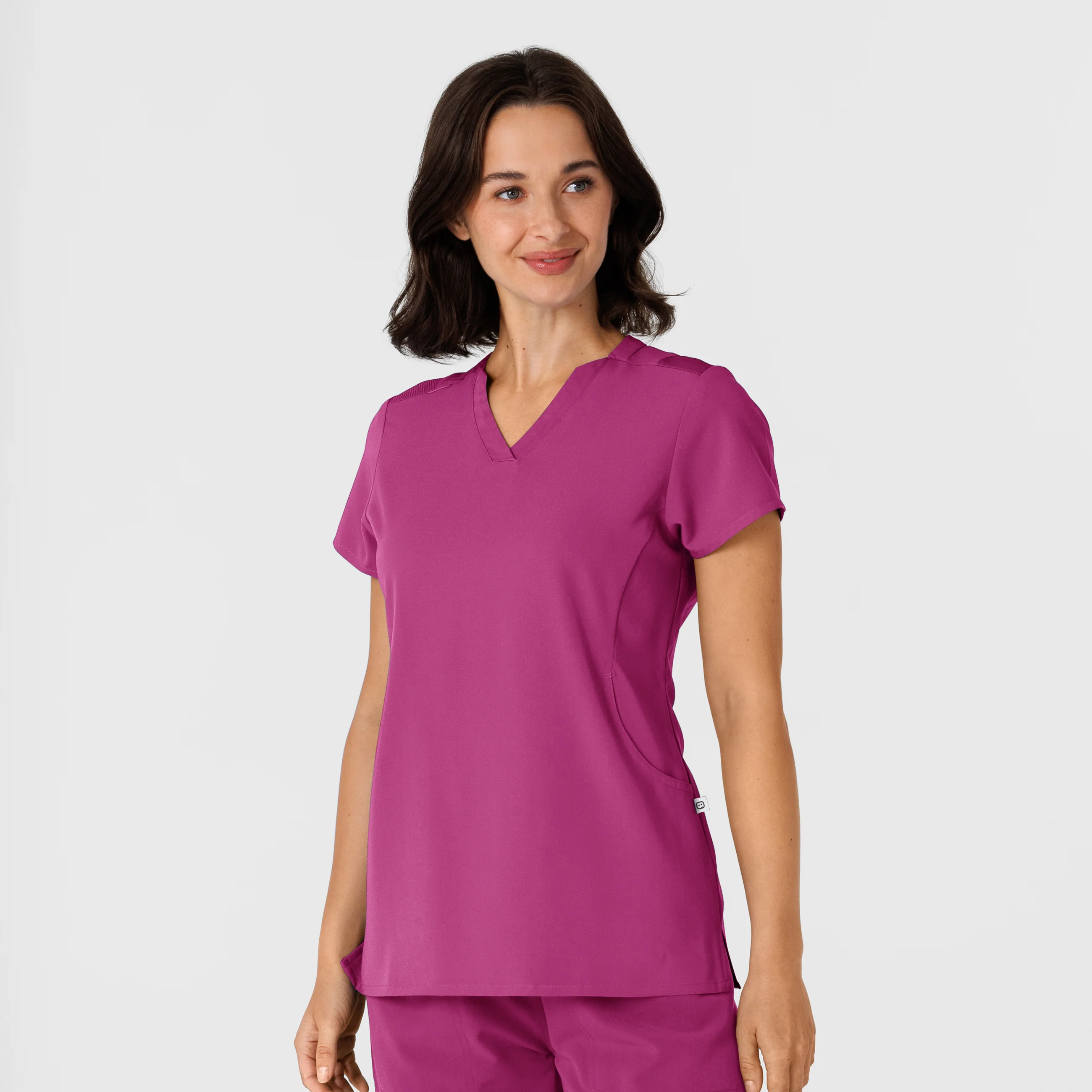 Nova Women's Flex-n-Reach Shoulder Panel V-Neck Scrub Top - Raspberry - Image 4