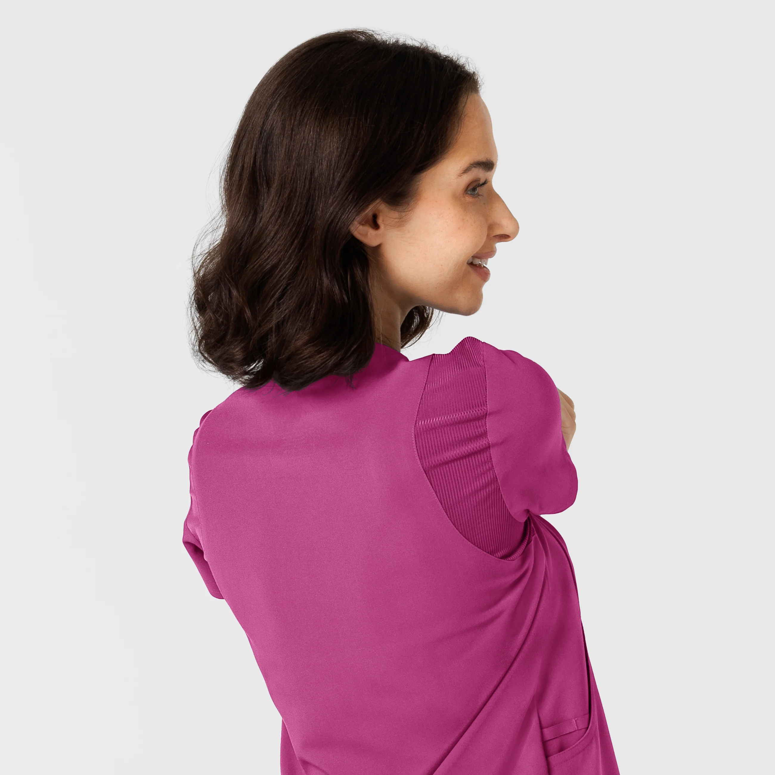Nova Women's Flex-n-Reach Shoulder Panel V-Neck Scrub Top - Raspberry - Image 9