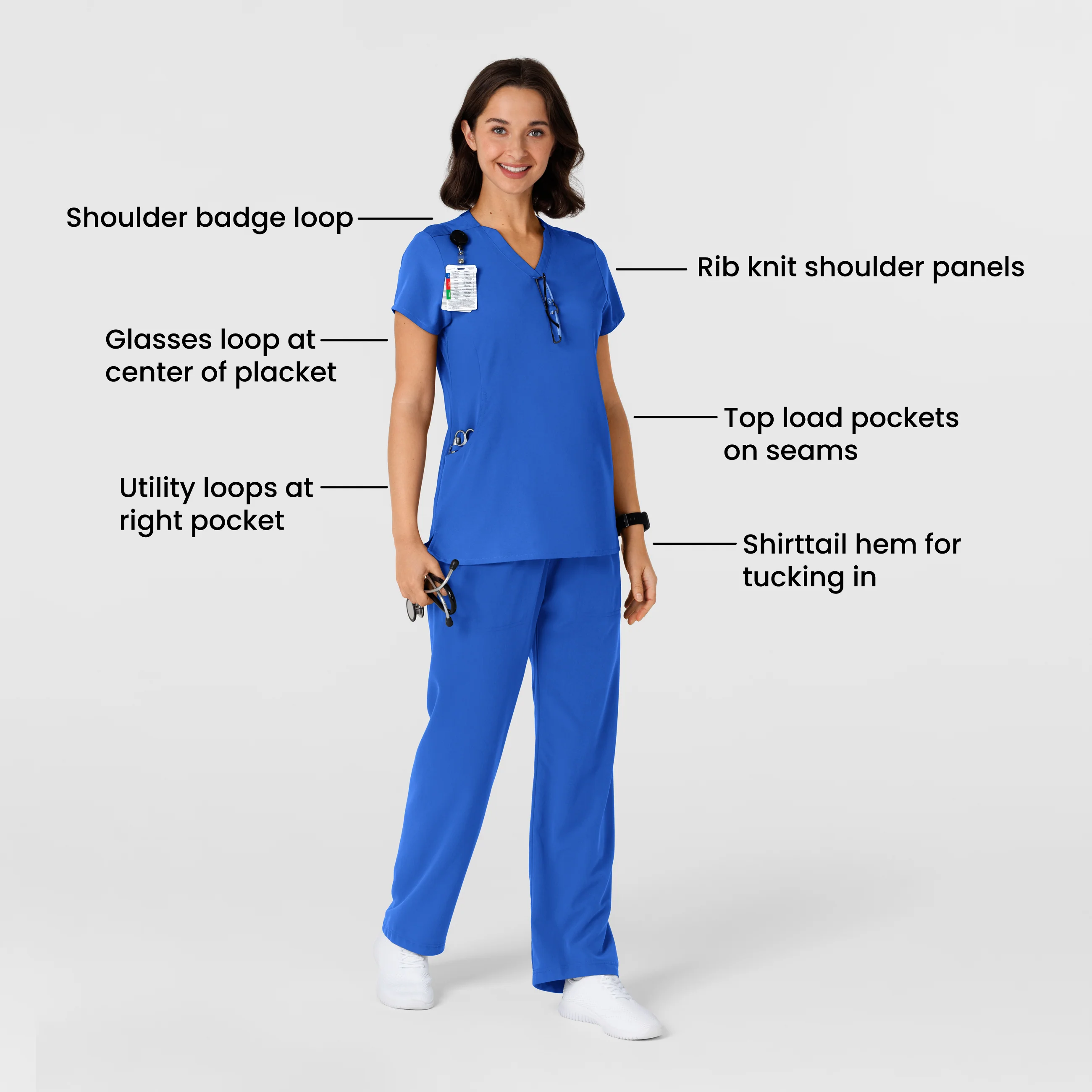 Nova Women's Flex-n-Reach Shoulder Panel V-Neck Scrub Top - Royal - Image 3