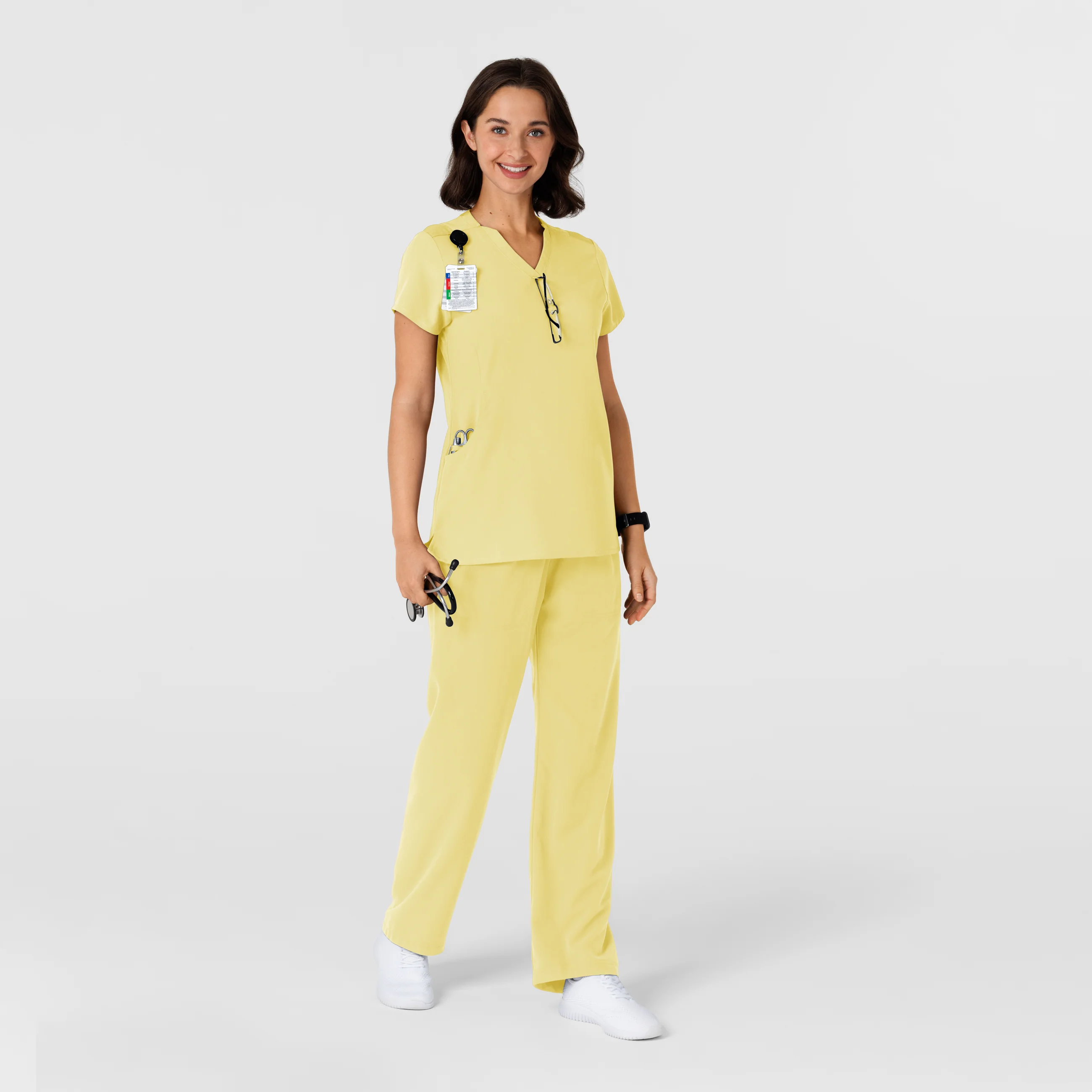 Nova Women's Flex-n-Reach Shoulder Panel V-Neck Scrub Top - Sunshine Yellow - Image 10