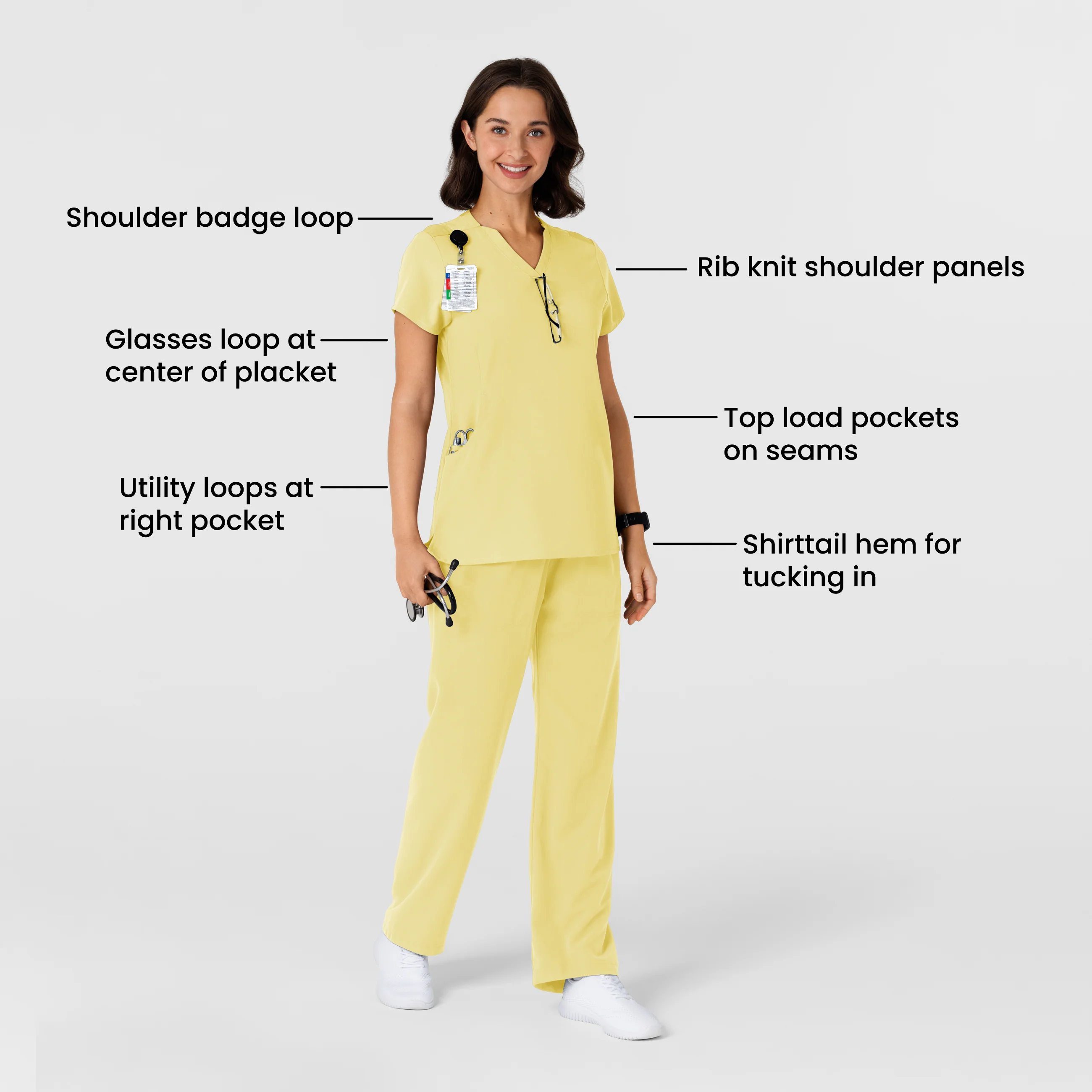 Nova Women's Flex-n-Reach Shoulder Panel V-Neck Scrub Top - Sunshine Yellow - Image 3