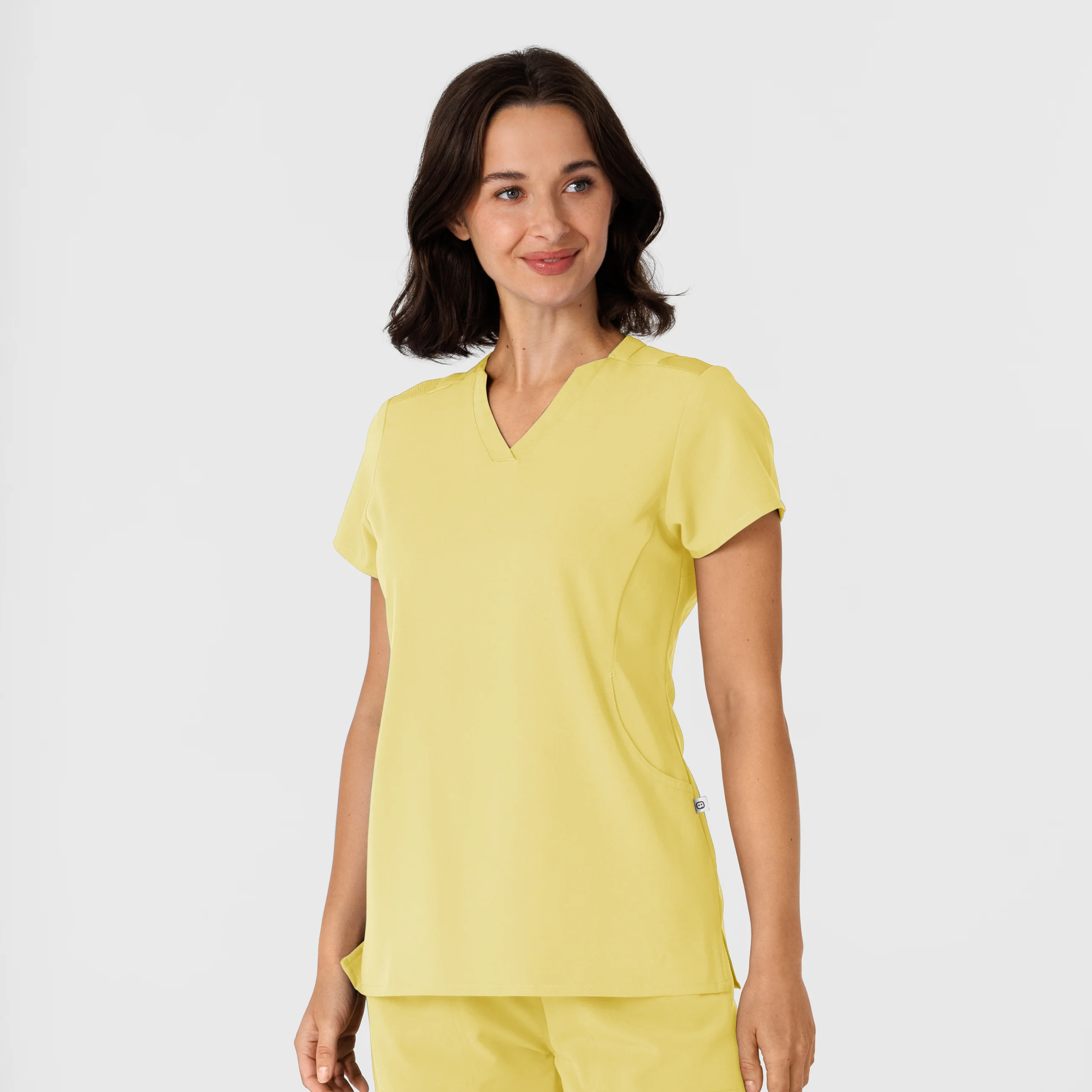 Nova Women's Flex-n-Reach Shoulder Panel V-Neck Scrub Top - Sunshine Yellow - Image 4