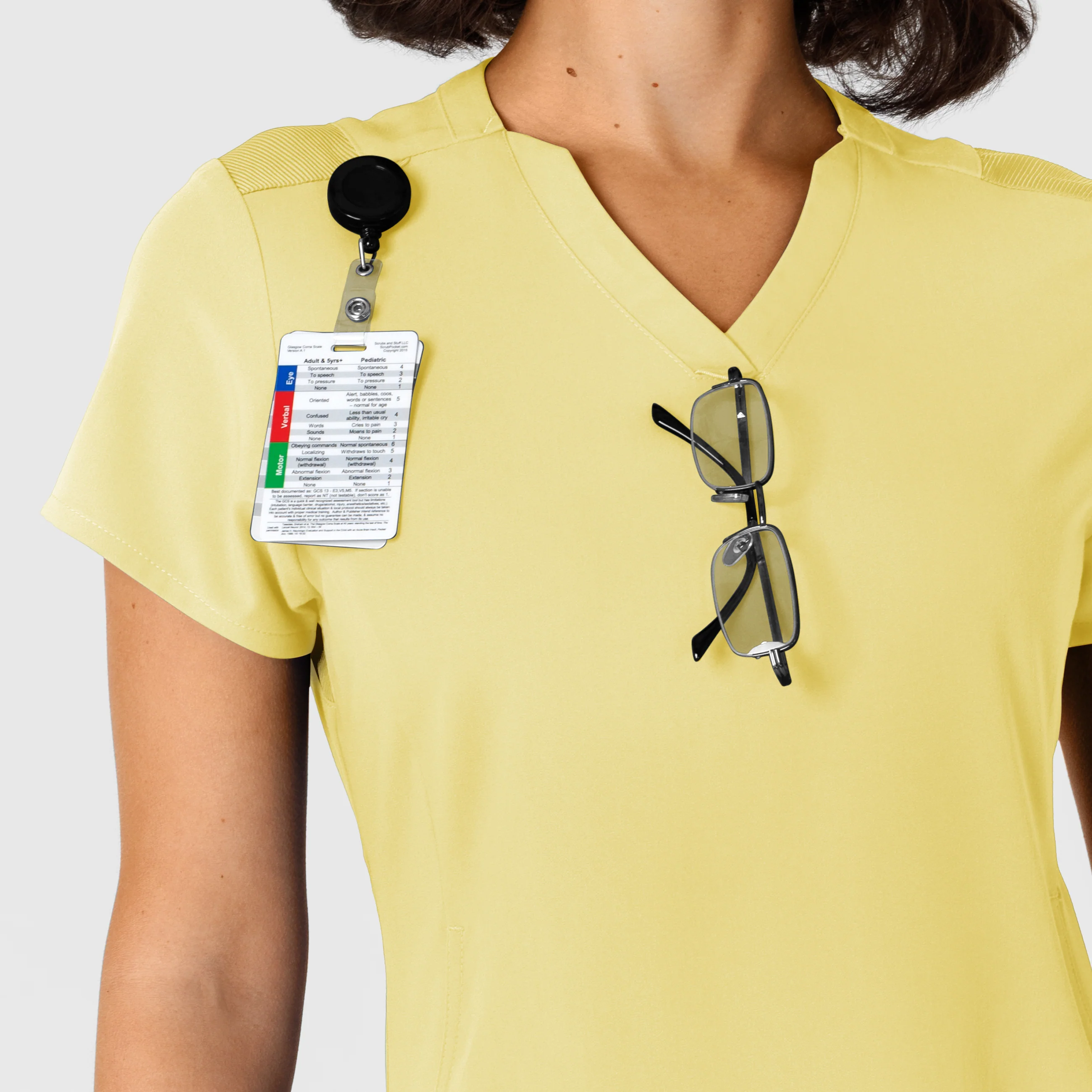 Nova Women's Flex-n-Reach Shoulder Panel V-Neck Scrub Top - Sunshine Yellow - Image 6