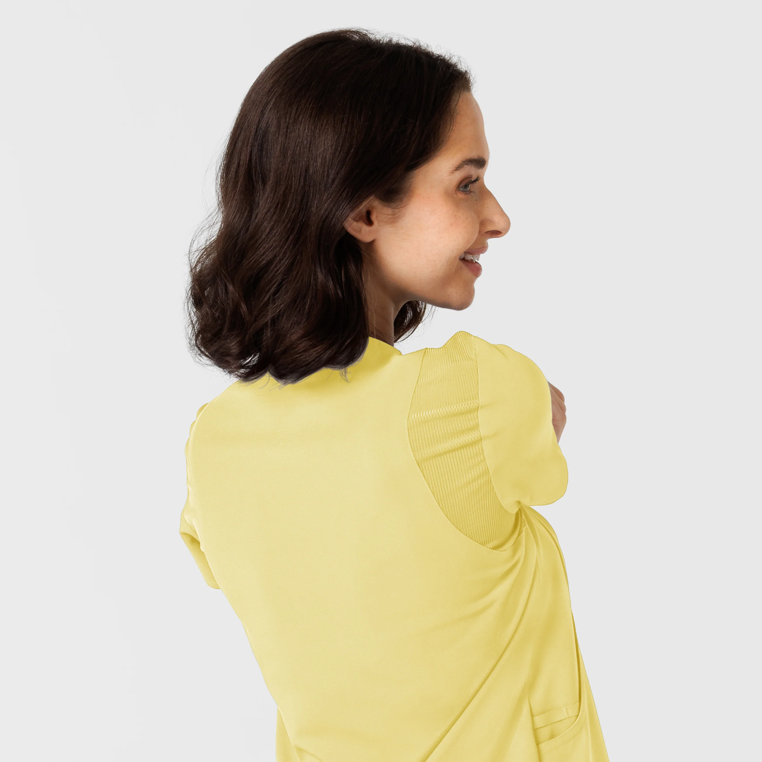 Nova Women's Flex-n-Reach Shoulder Panel V-Neck Scrub Top - Sunshine Yellow - Image 9