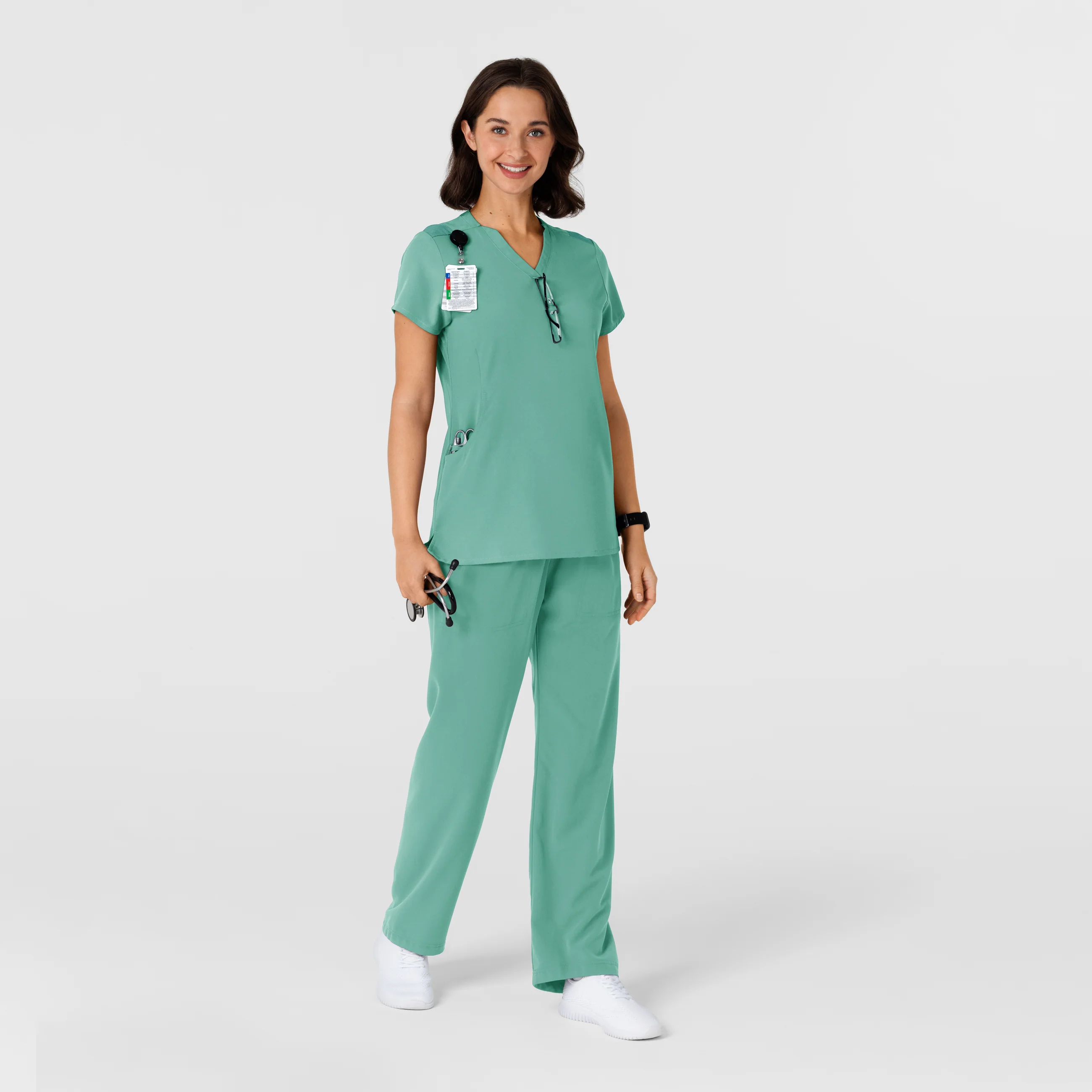 Nova Women's Flex-n-Reach Shoulder Panel V-Neck Scrub Top - Turquoise - Image 10