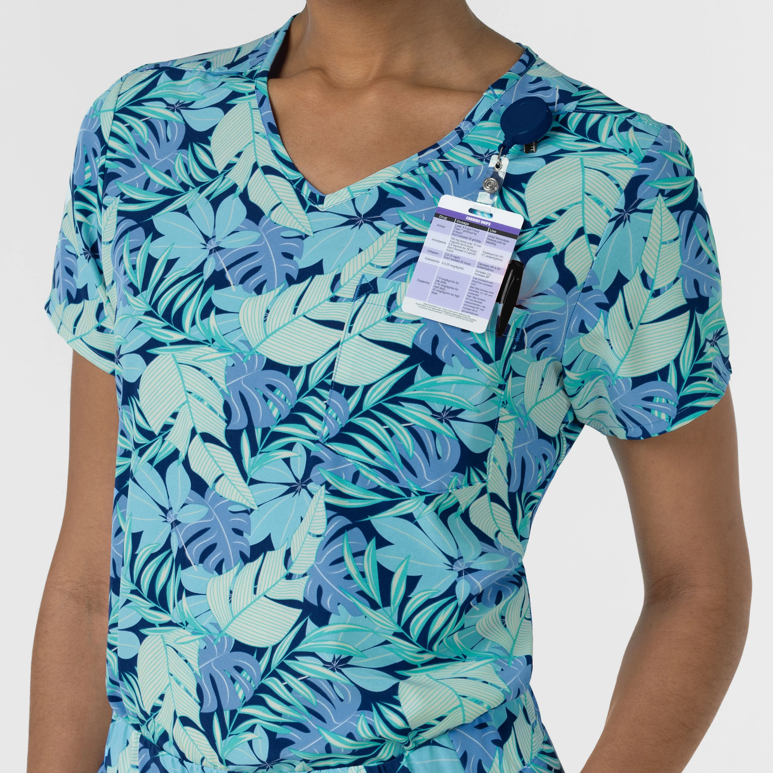 Women's 1-Pocket Tuck-in Print Scrub Top - Breezy Palms - Image 6