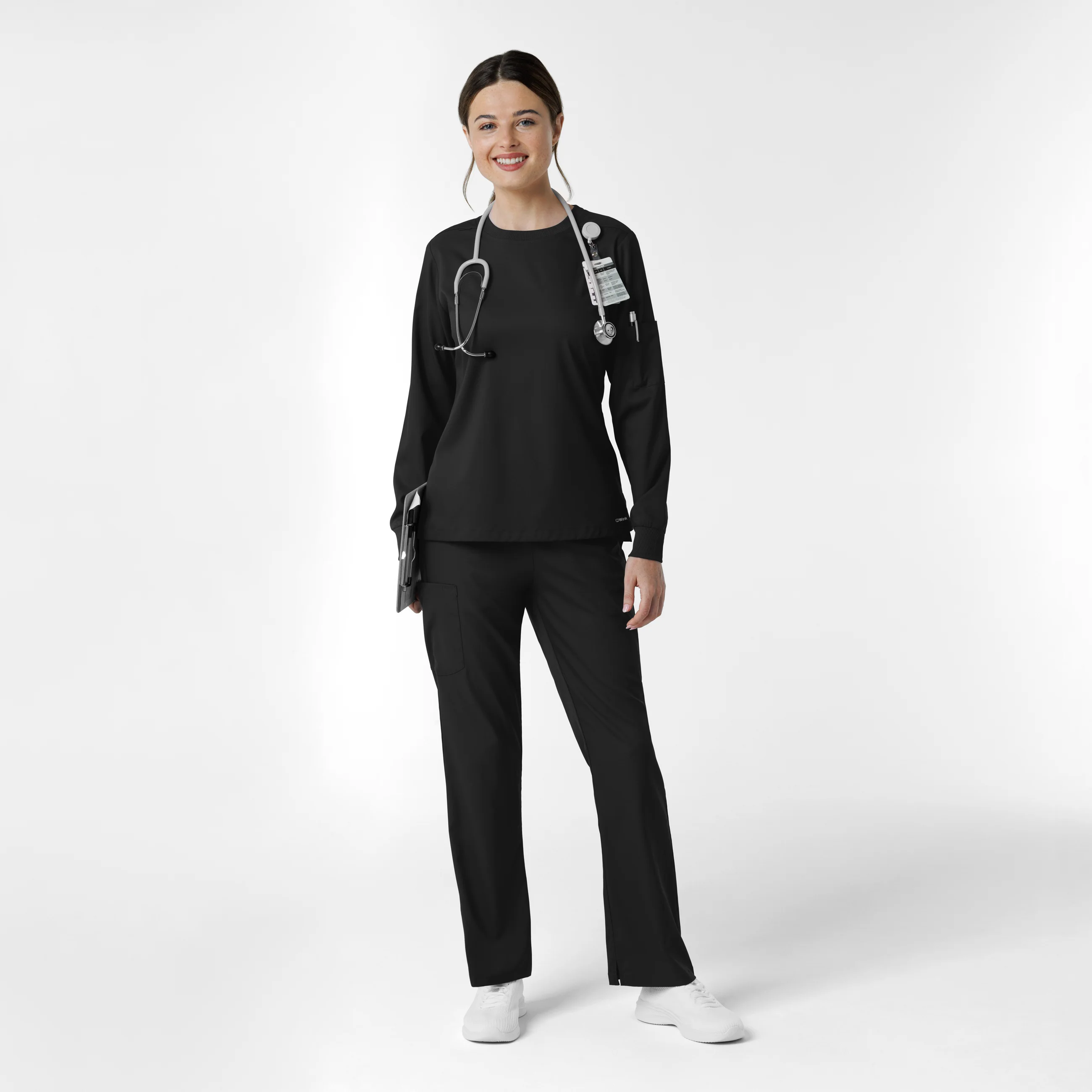 Boundless Women's Classic Long Sleeve Scrub Top - Black - Image 3