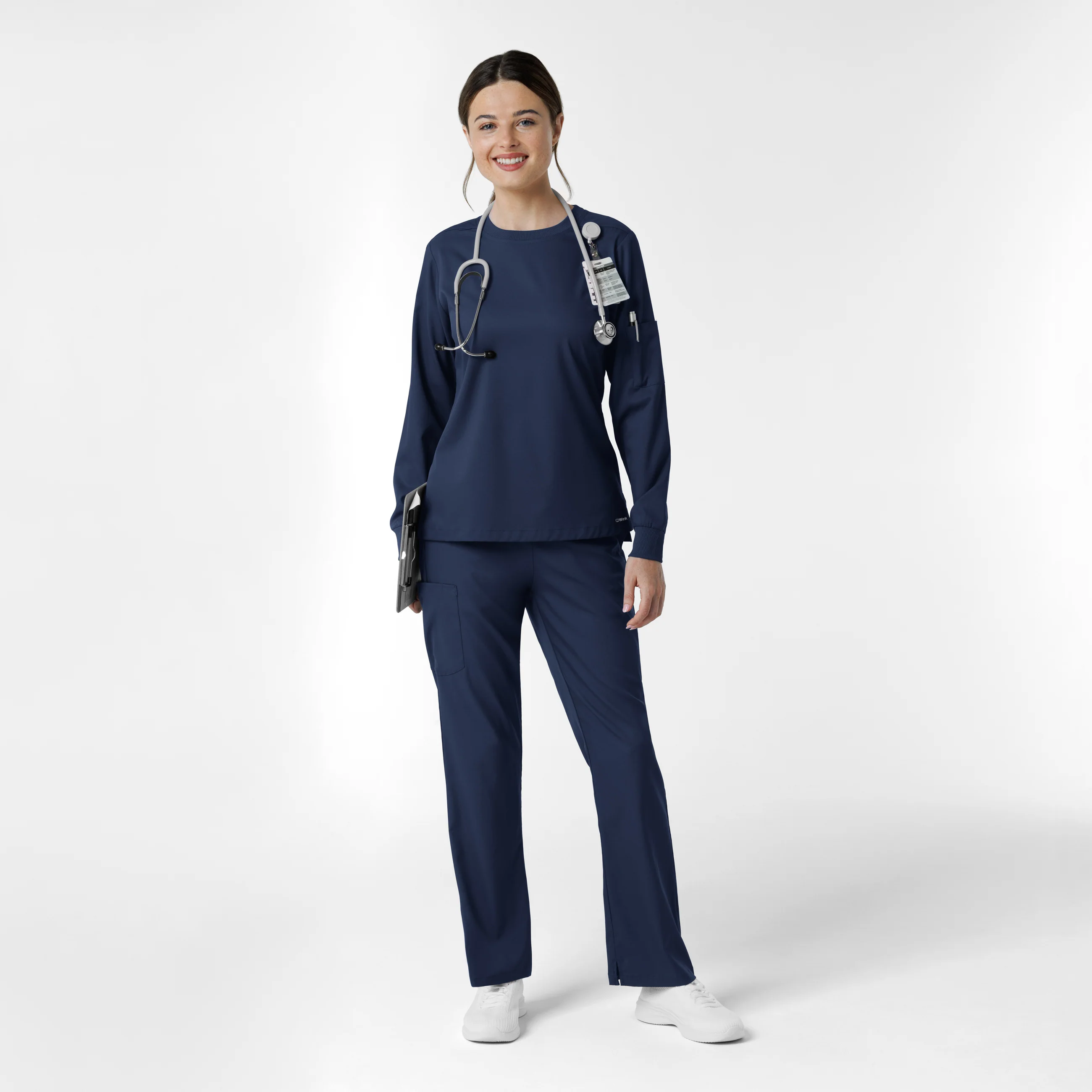 Boundless Women's Classic Long Sleeve Scrub Top - Navy - Image 3