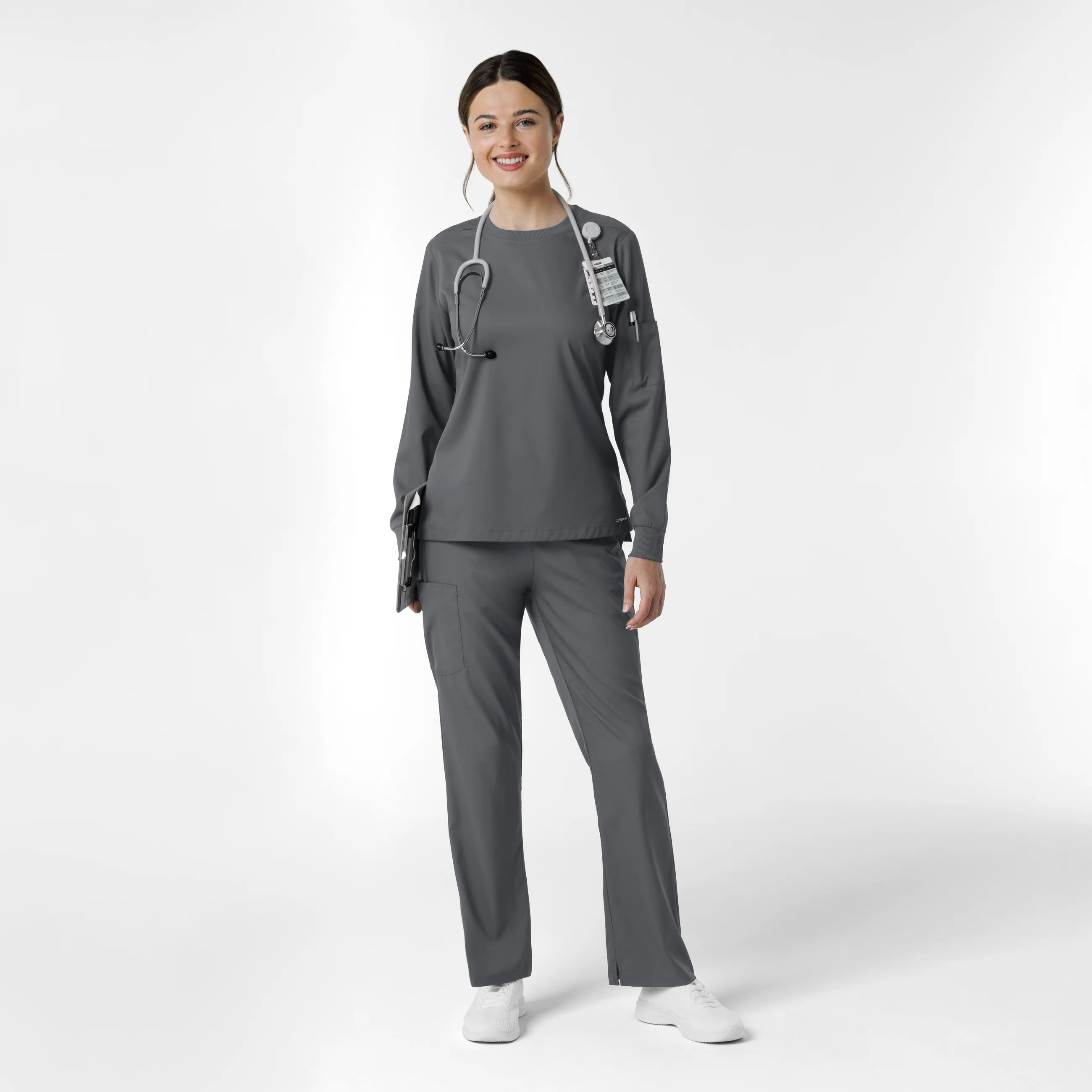 Boundless Women's Classic Long Sleeve Scrub Top - Pewter - Image 3