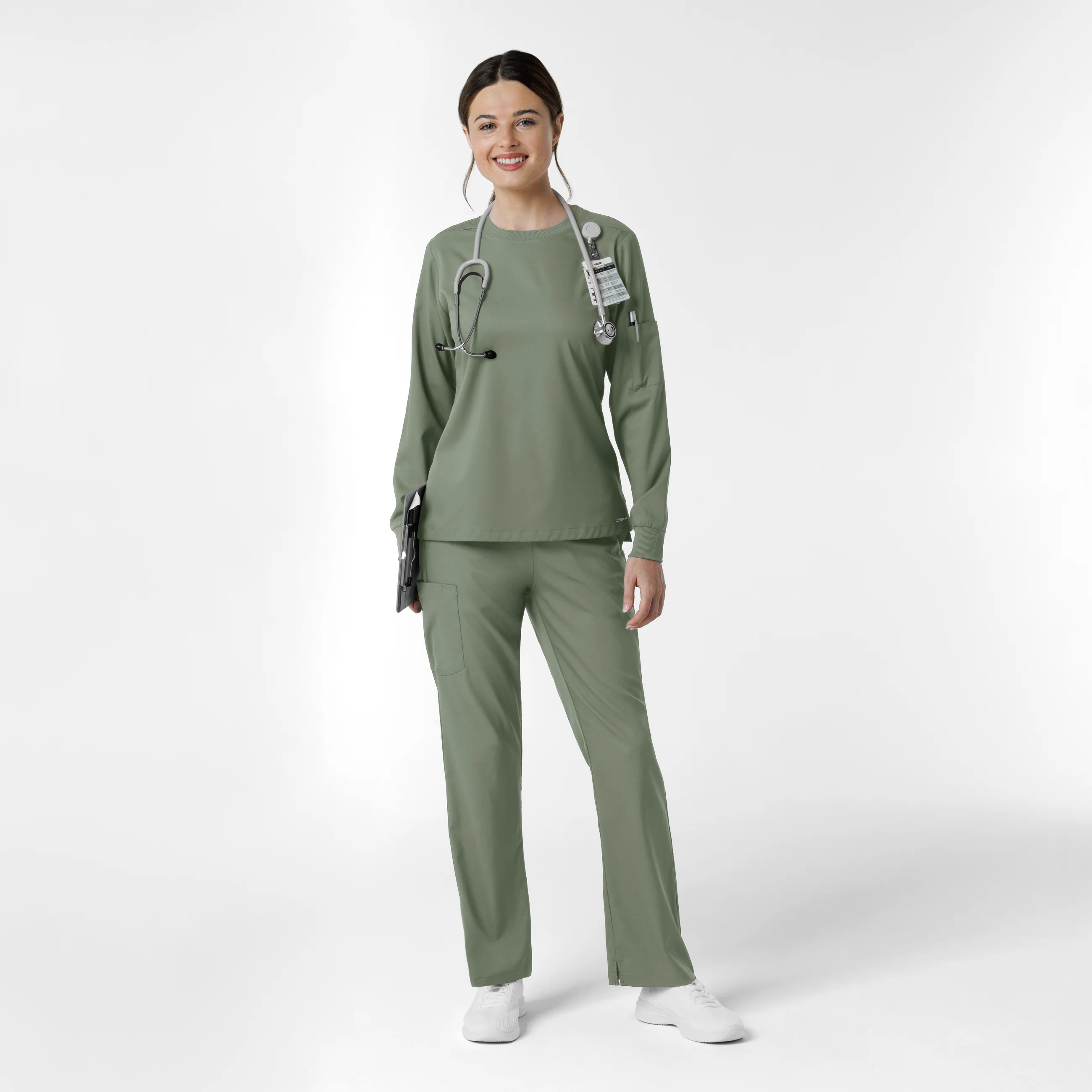 Boundless Women's Classic Long Sleeve Scrub Top - Sage - Image 3