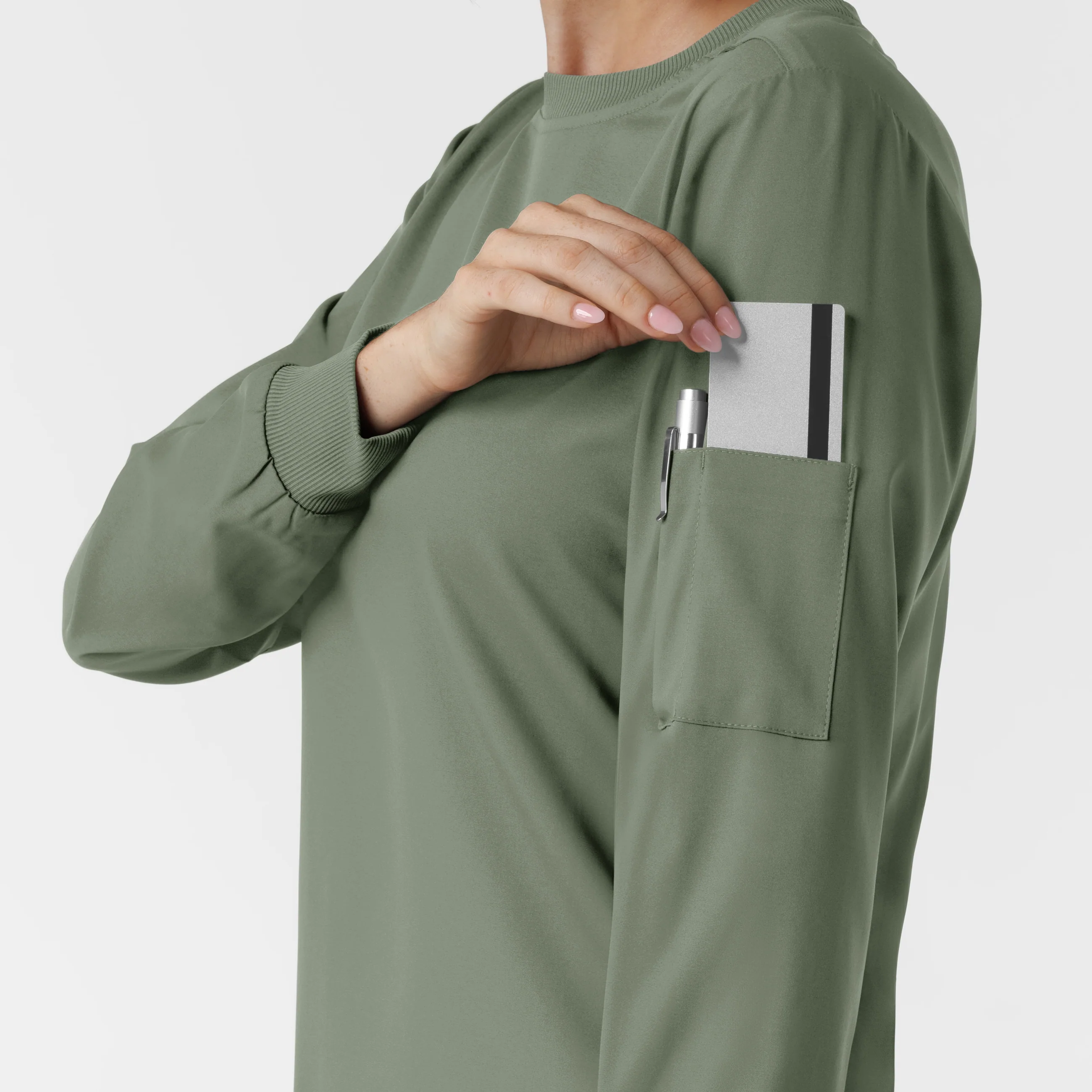 Boundless Women's Classic Long Sleeve Scrub Top - Sage - Image 8