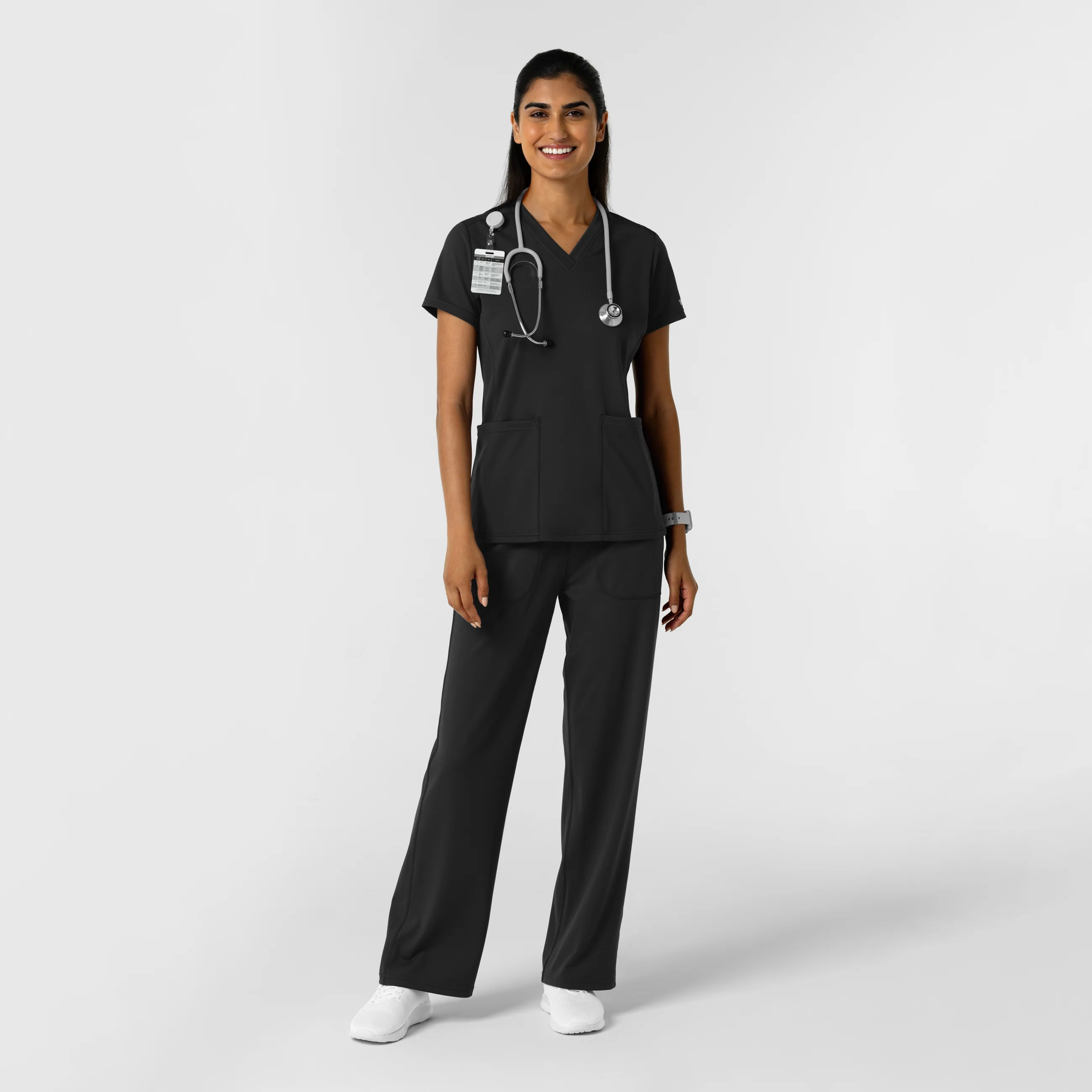 RENEW Knit Women's 2-Pocket Scrub Top - Black - Image 3