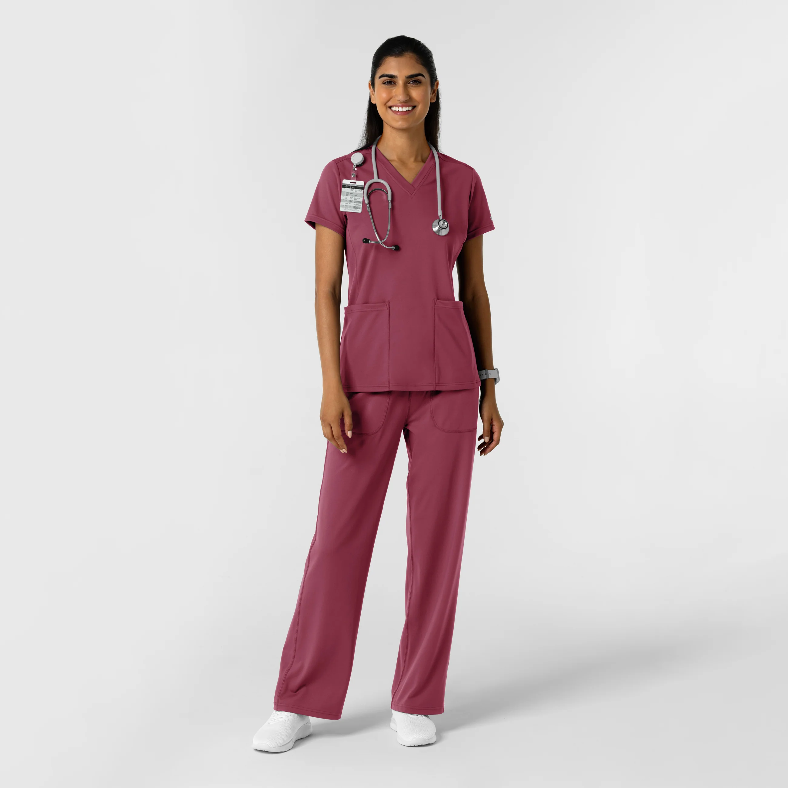 RENEW Knit Women's 2-Pocket Scrub Top - Carnation - Image 4