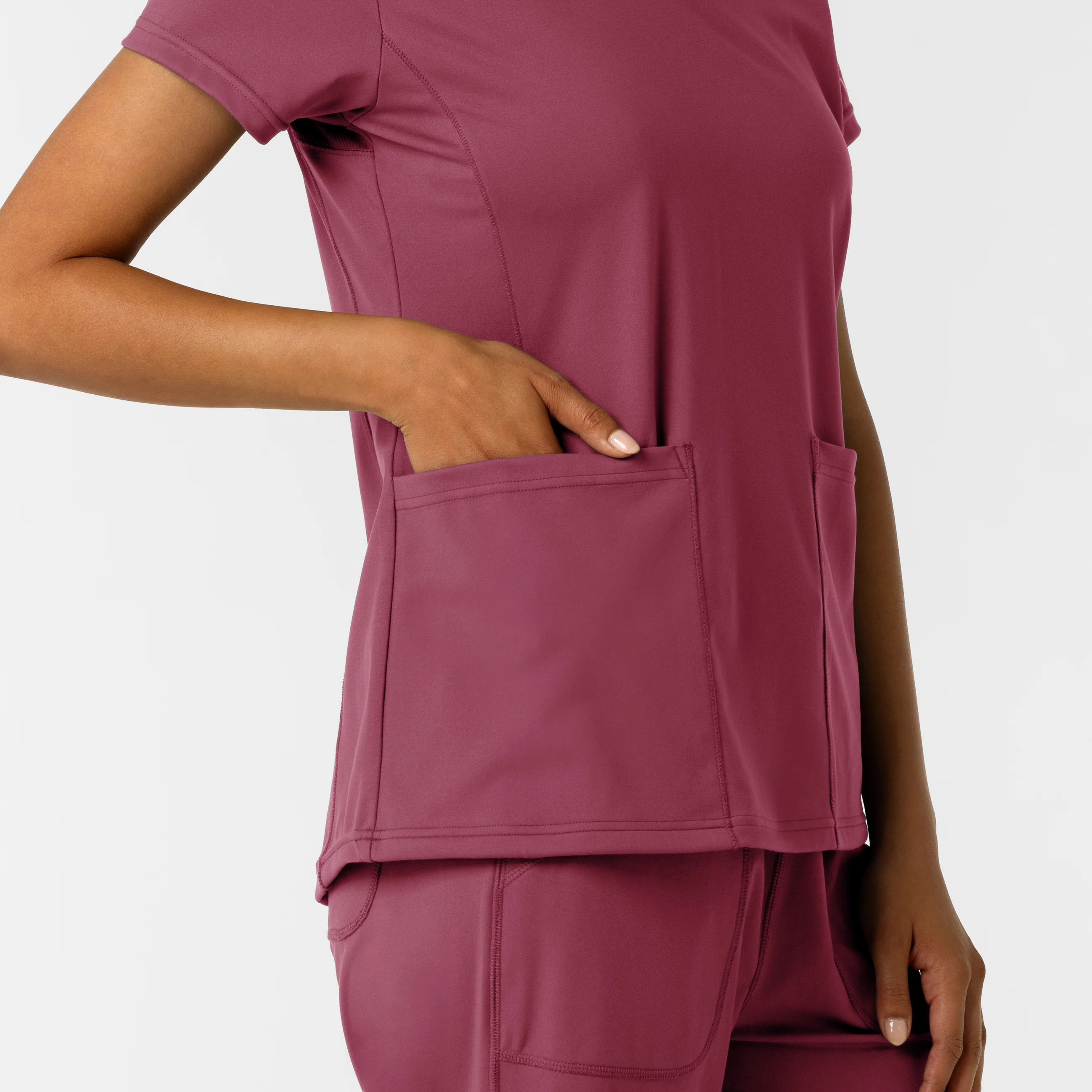 RENEW Knit Women's 2-Pocket Scrub Top - Carnation - Image 8