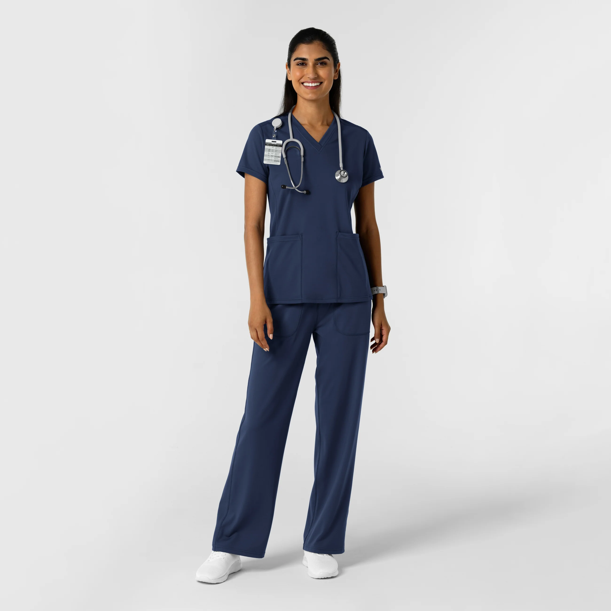 RENEW Knit Women's 2-Pocket Scrub Top - Navy - Image 3
