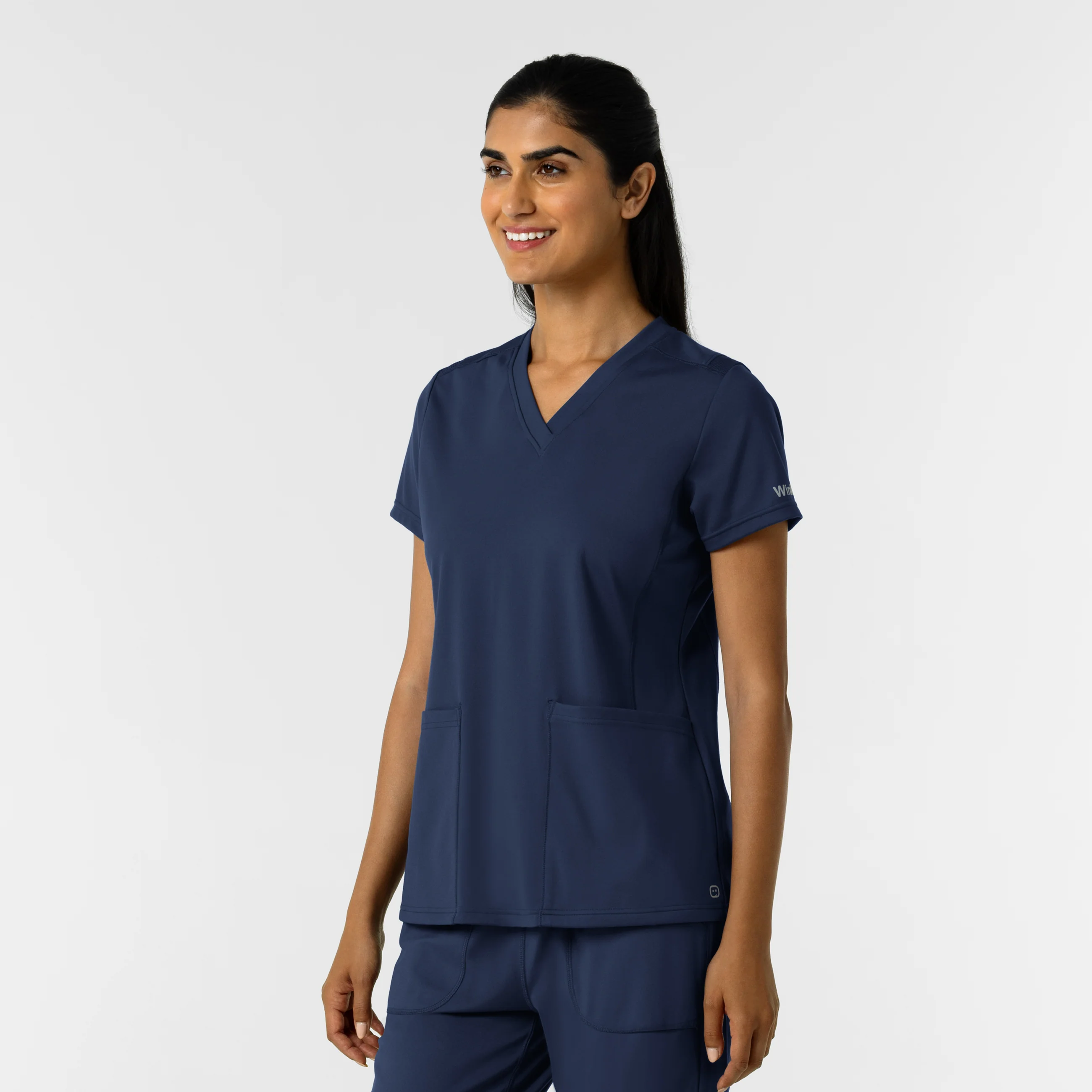 RENEW Knit Women's 2-Pocket Scrub Top - Navy - Image 4