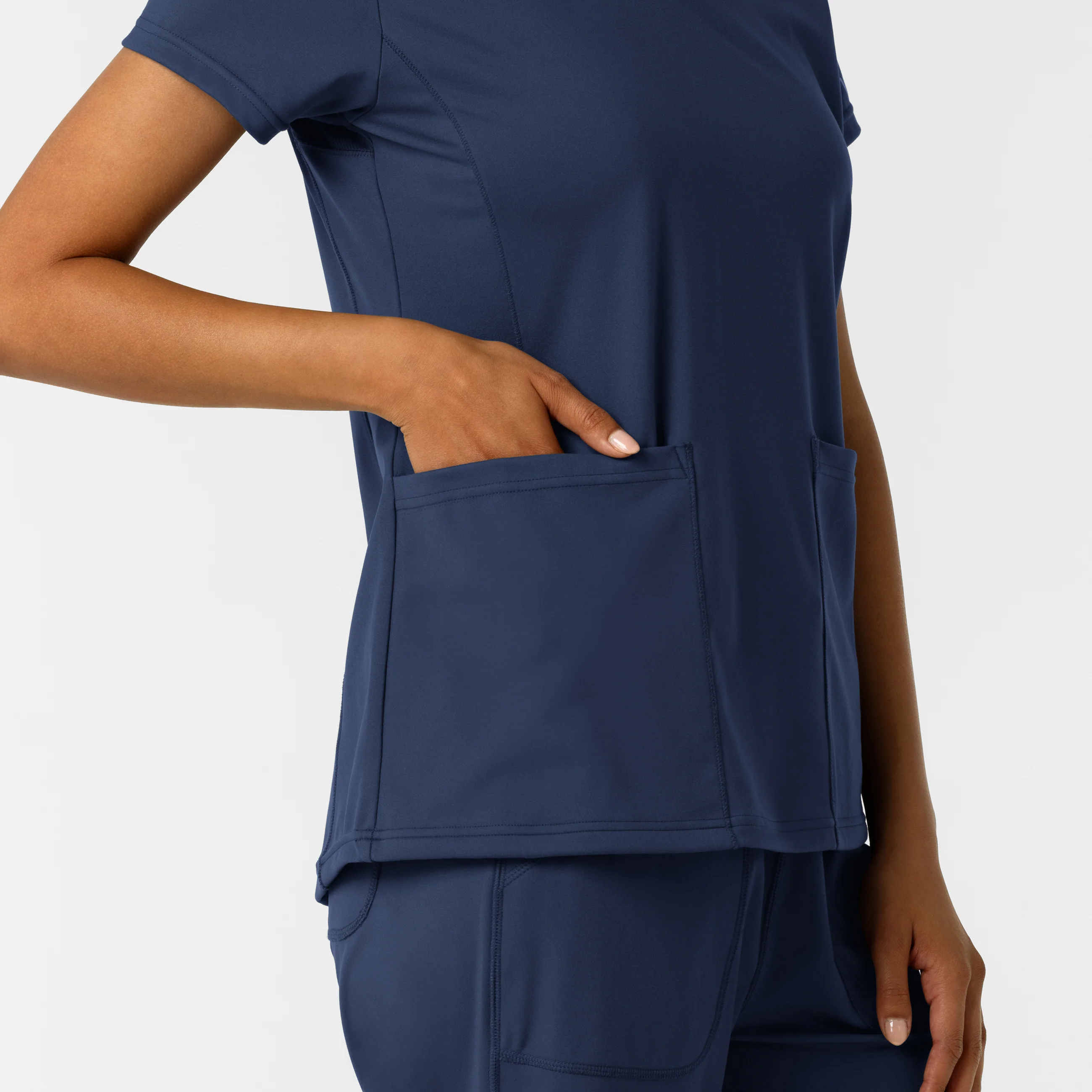 RENEW Knit Women's 2-Pocket Scrub Top - Navy - Image 7