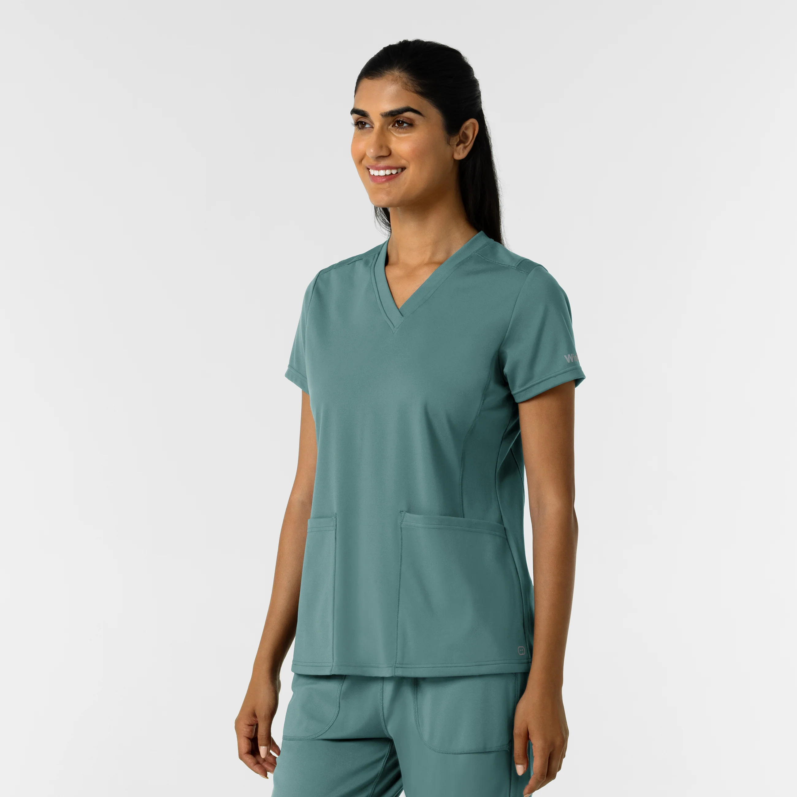RENEW Knit Women's 2-Pocket Scrub Top - Vintage Teal - Image 4