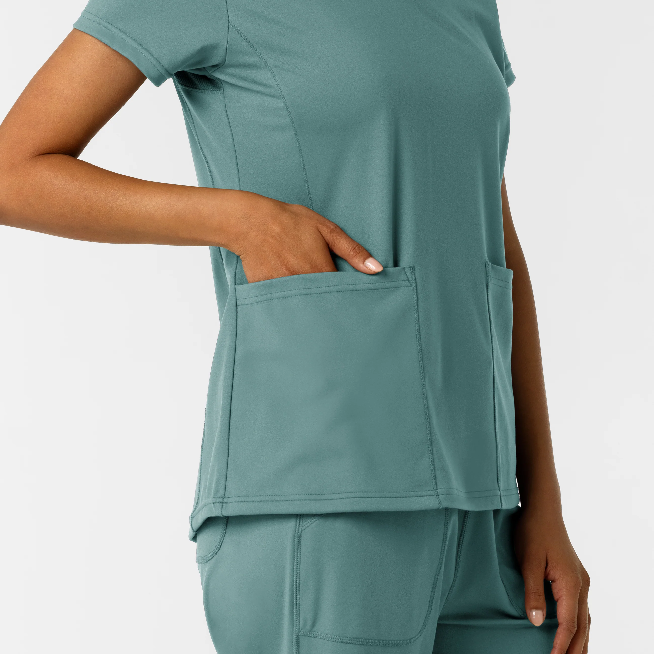 RENEW Knit Women's 2-Pocket Scrub Top - Vintage Teal - Image 7