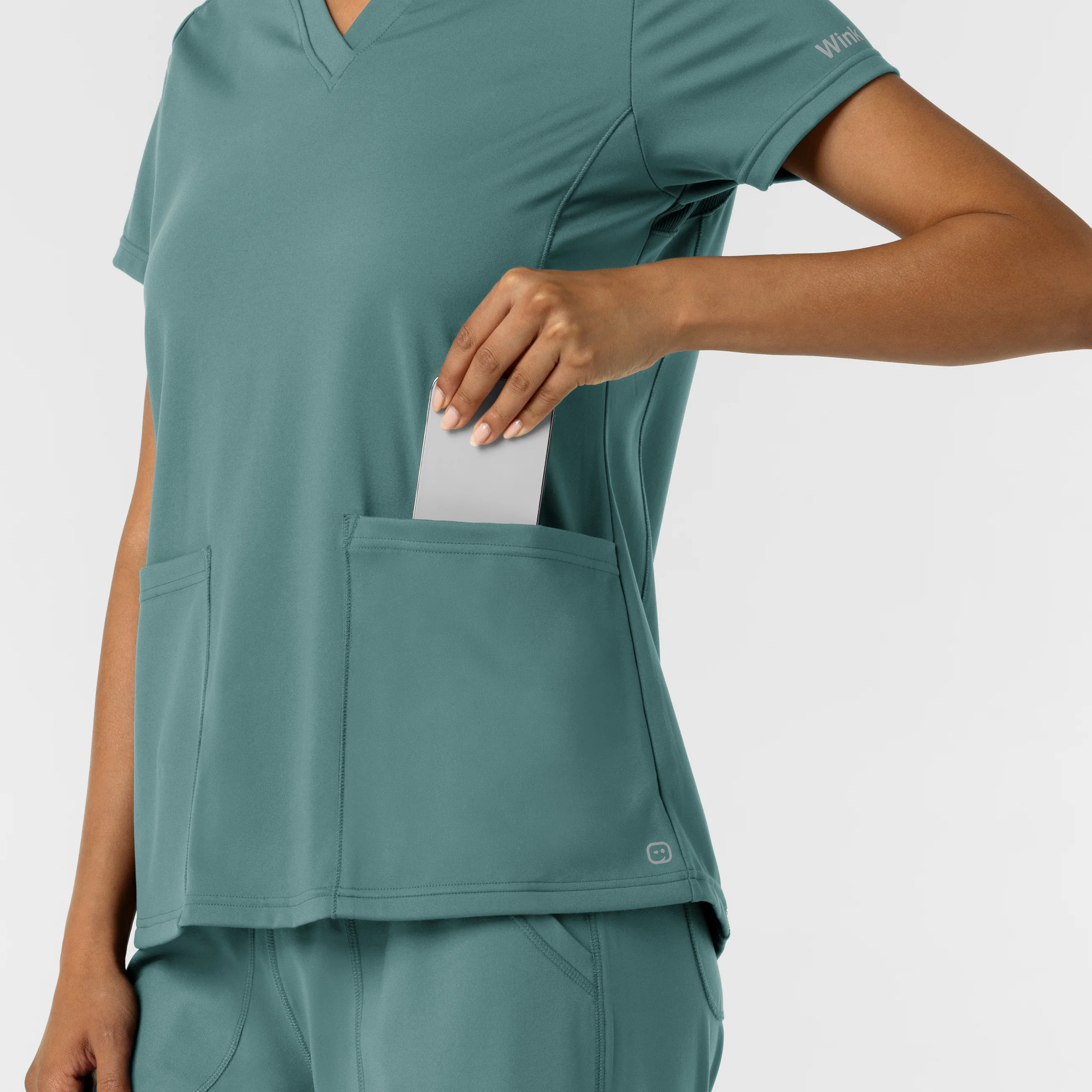 RENEW Knit Women's 2-Pocket Scrub Top - Vintage Teal - Image 8