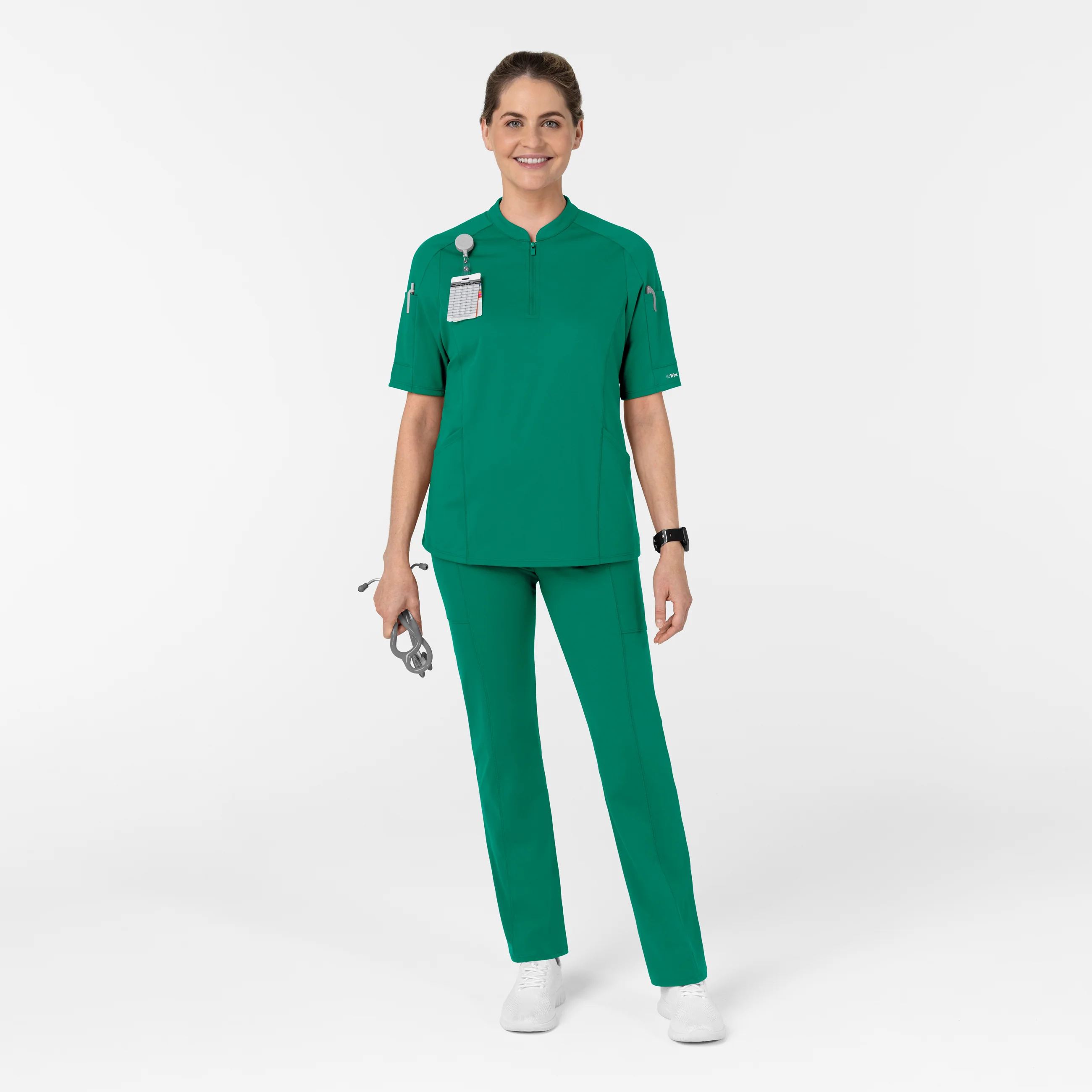 RENEW Knit Women's The Rounds Half-Zip Mid Sleeve Scrub Top - Bahama Breeze - Image 3