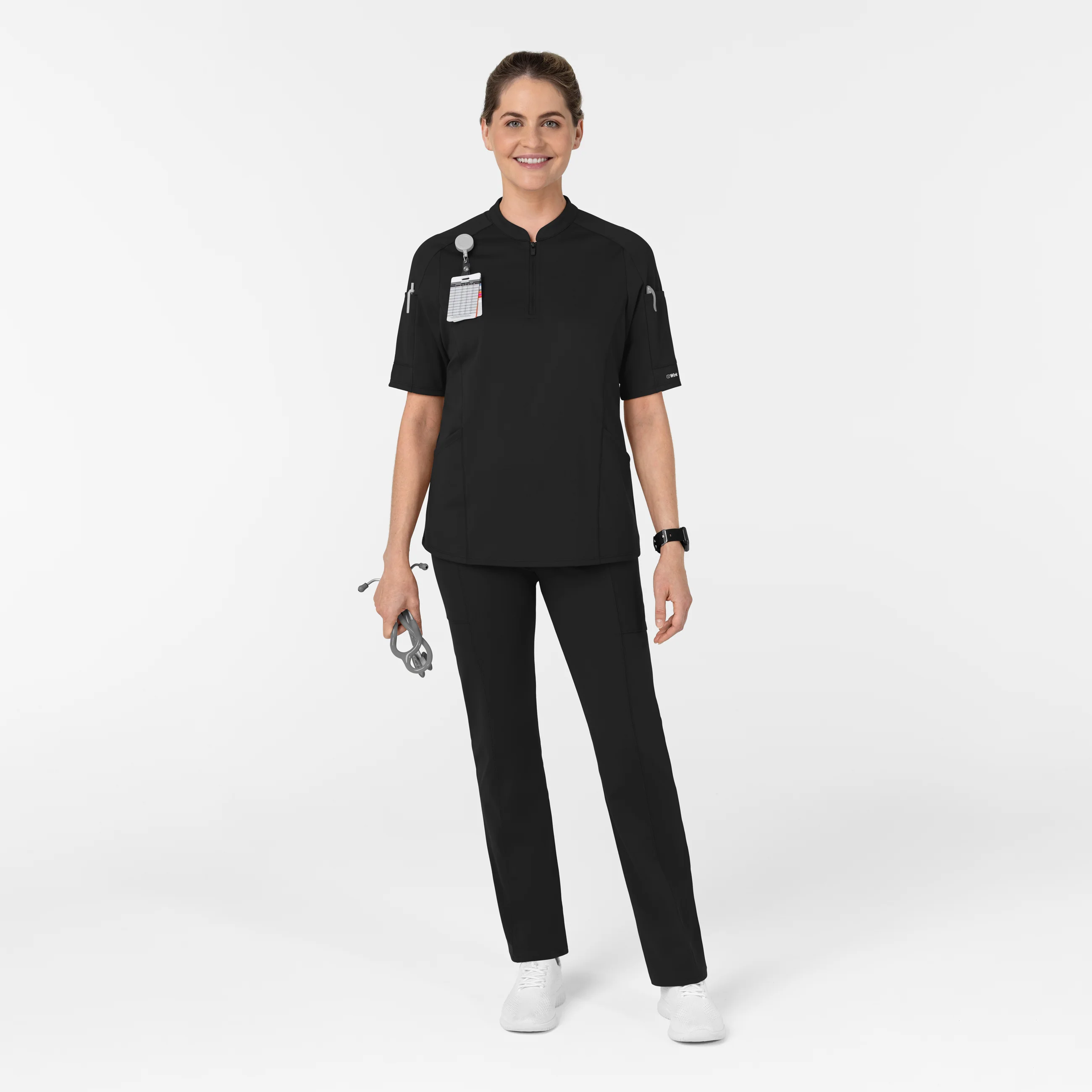 RENEW Knit Women's The Rounds Half-Zip Mid Sleeve Scrub Top - Black - Image 3