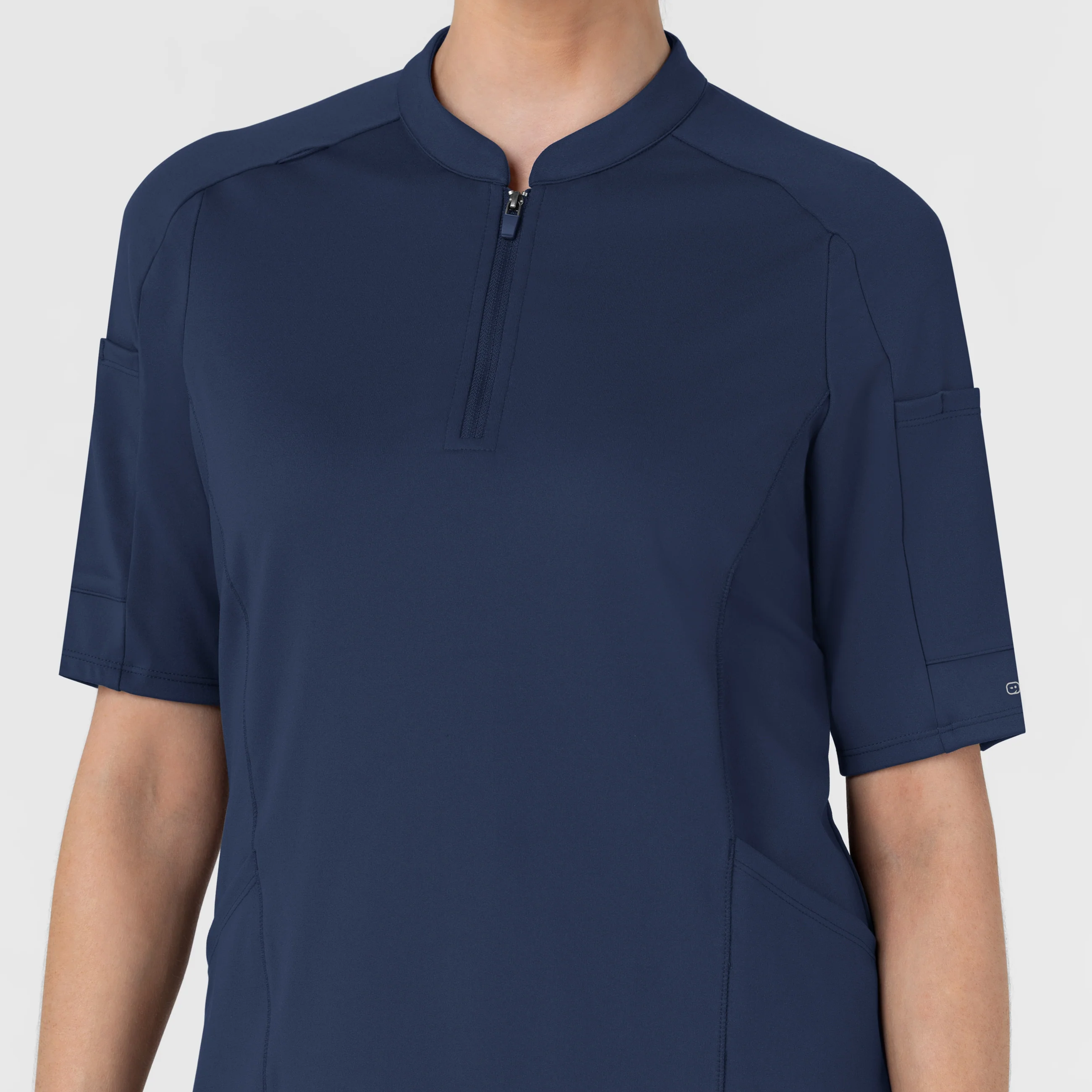 RENEW Knit Women's The Rounds Half-Zip Mid Sleeve Scrub Top - Navy - Image 11