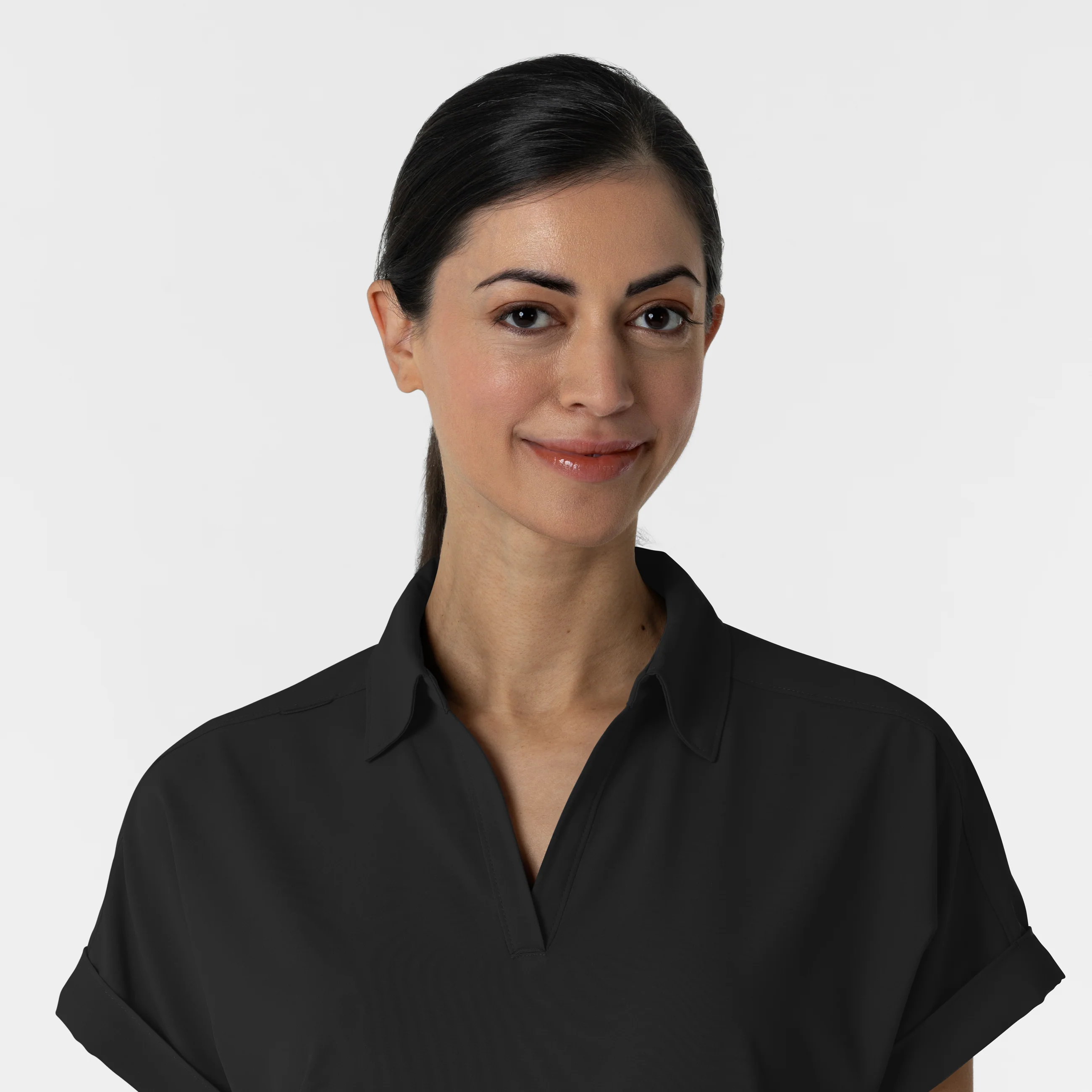 RENEW Women’s Flex-n-Reach Collar Scrub Top - Black - Image 5
