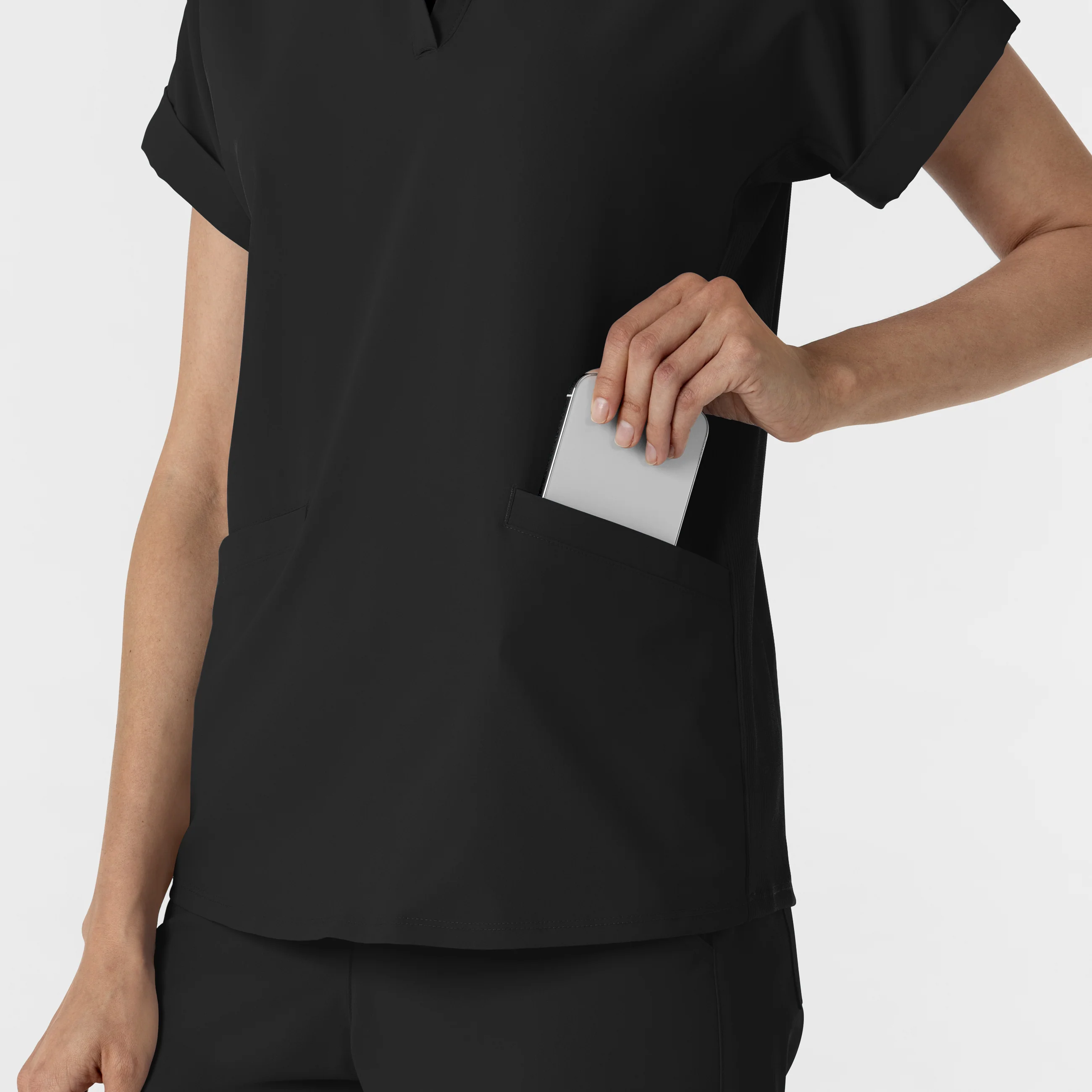 RENEW Women’s Flex-n-Reach Collar Scrub Top - Black - Image 8
