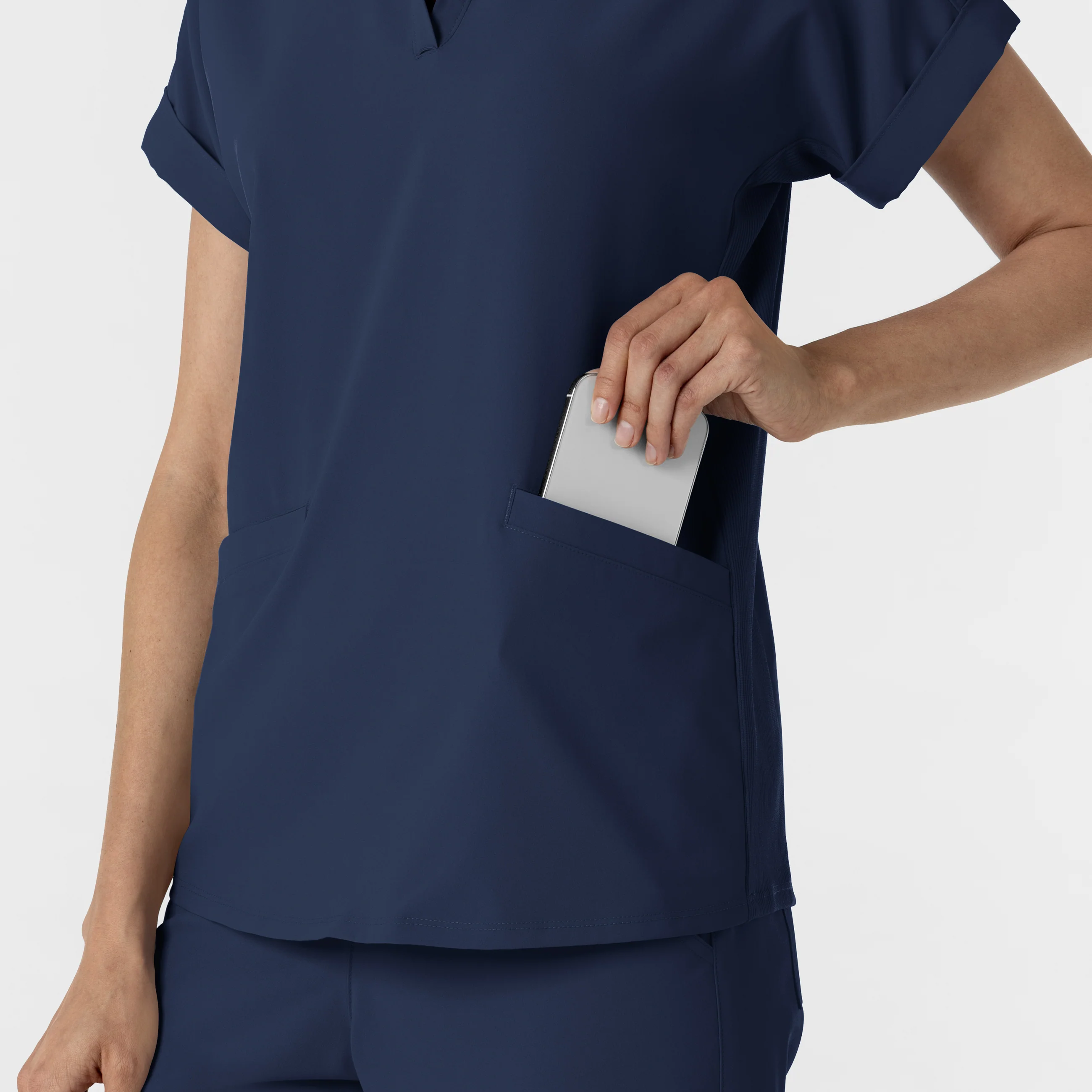 RENEW Women’s Flex-n-Reach Collar Scrub Top - Navy - Image 8