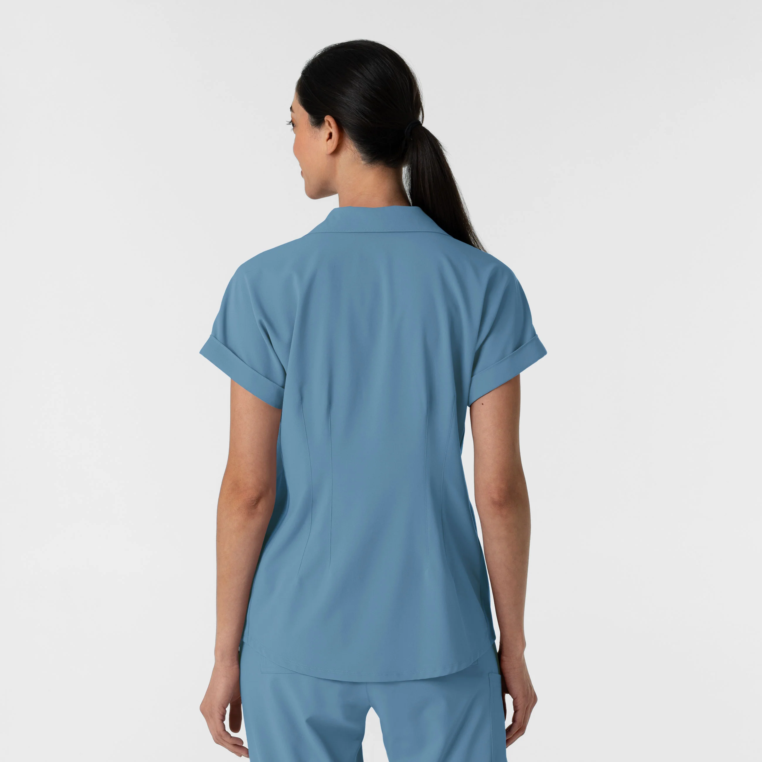 RENEW Women’s Flex-n-Reach Collar Scrub Top - Pacific Blue - Image 2